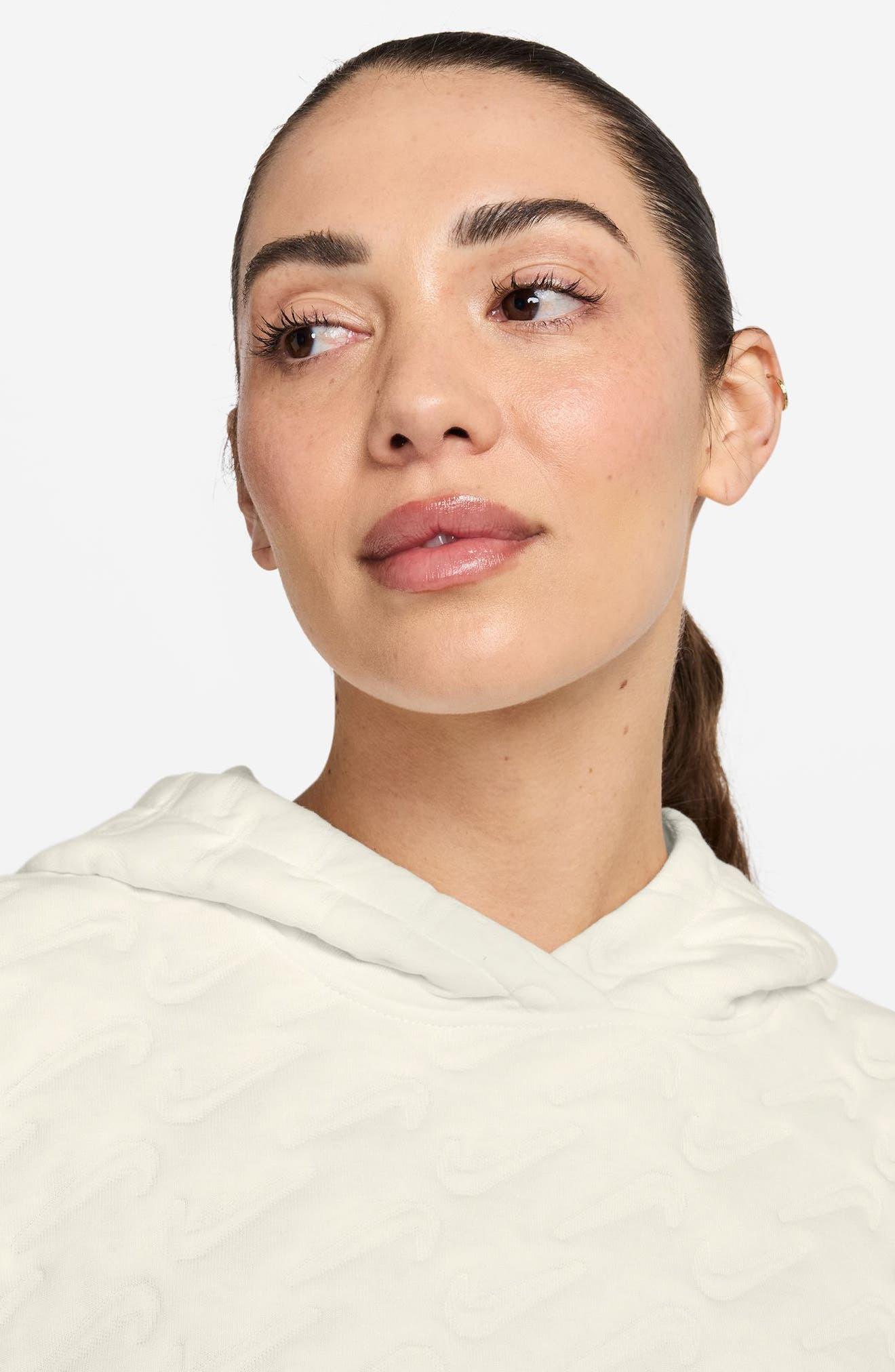 Nike Swoosh Jacquard Phoenix Fleece Hoodie in Sail/Sand Drift at Nordstrom - 3