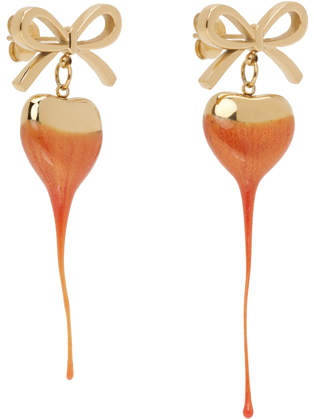 Gold & Orange Bow Heart Earrings - 2