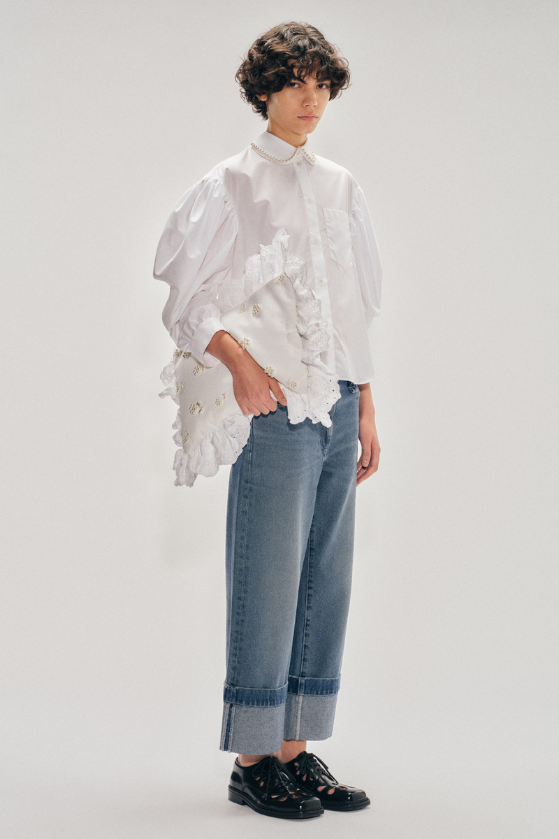Simone Rocha Beaded Boxy Draped Sleeve Round Collar Shirt outlook