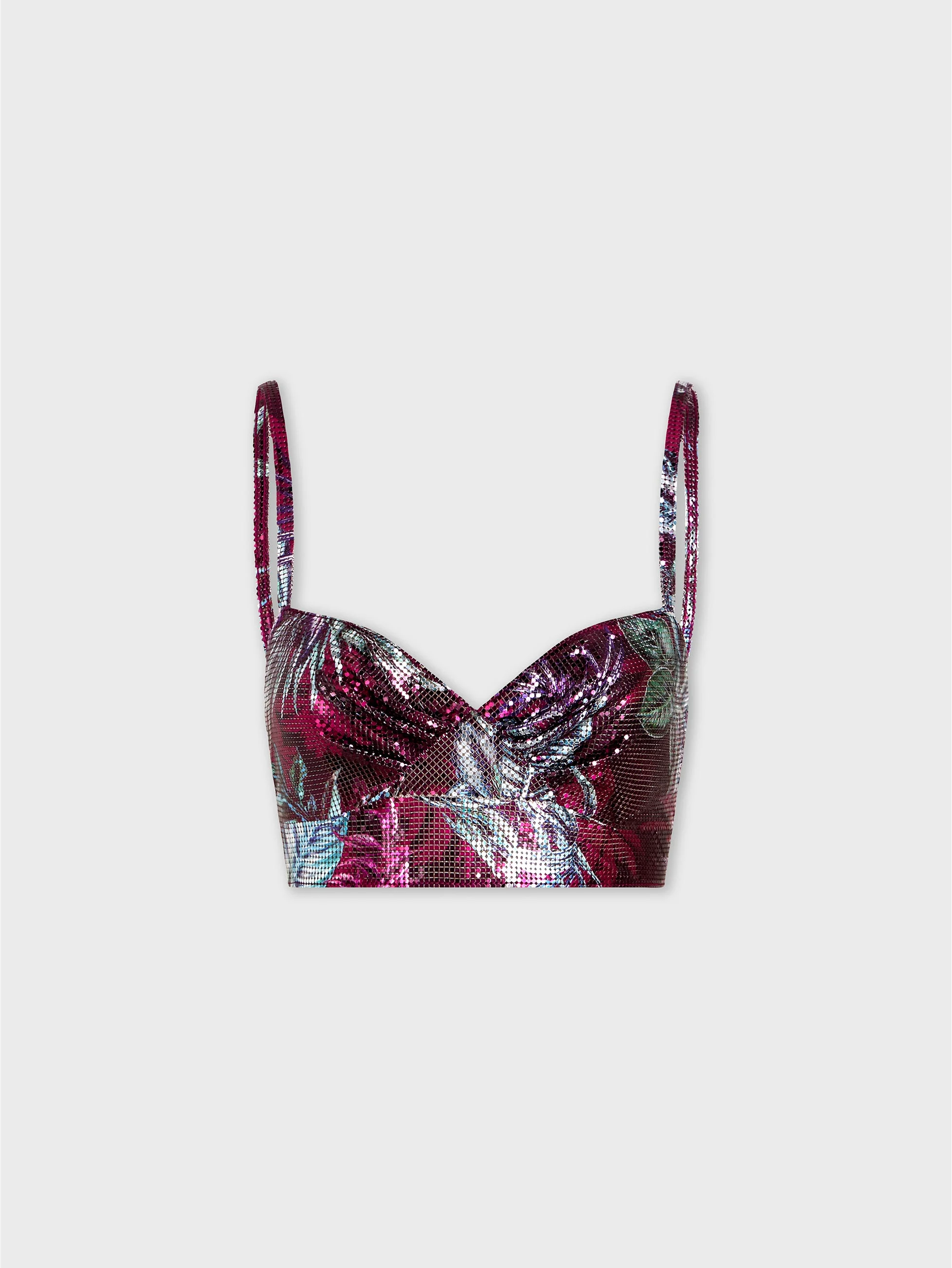 SLEEVELESS BRALETTE TOP IN PALM TREE-PRINTED MESH - 1