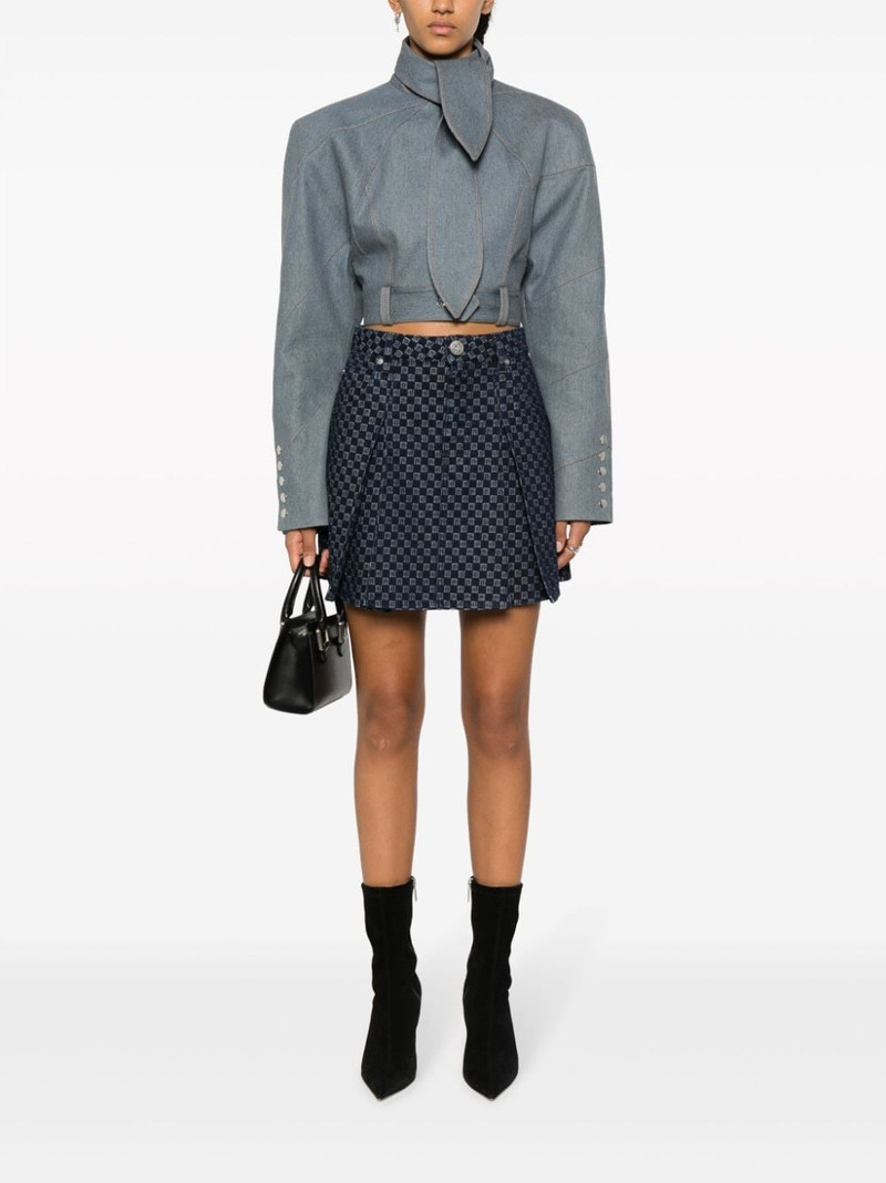 Balmain pleated monogram-jacquard denim miniskirt outlook