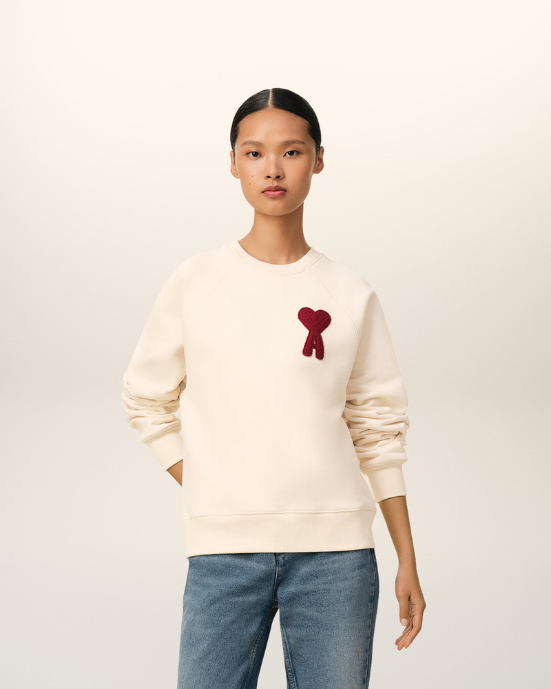 AMI Paris BEIGE COTTON AMI DE COEUR PATCH SWEATSHIRT outlook