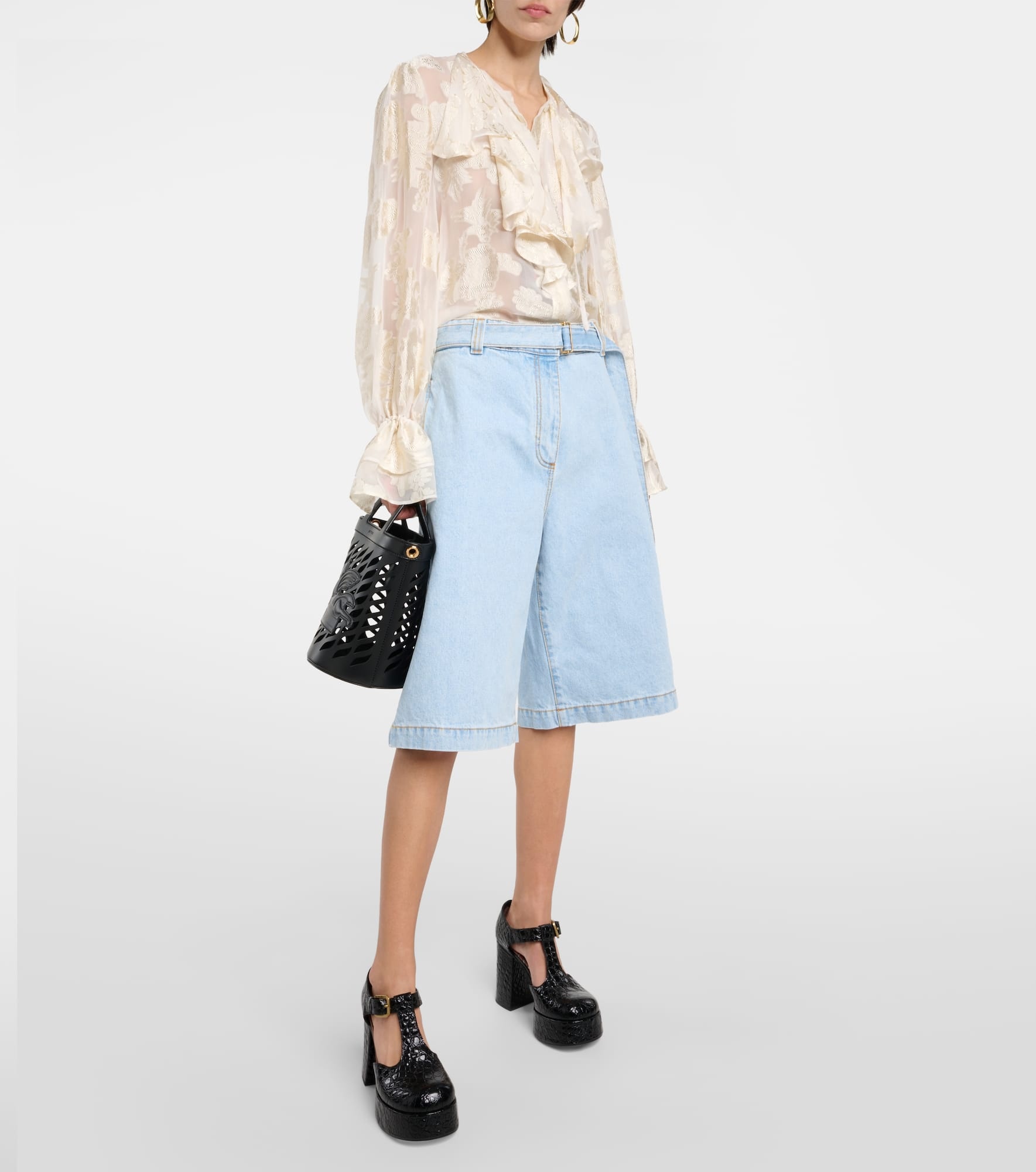 Embroidered denim shorts - 2