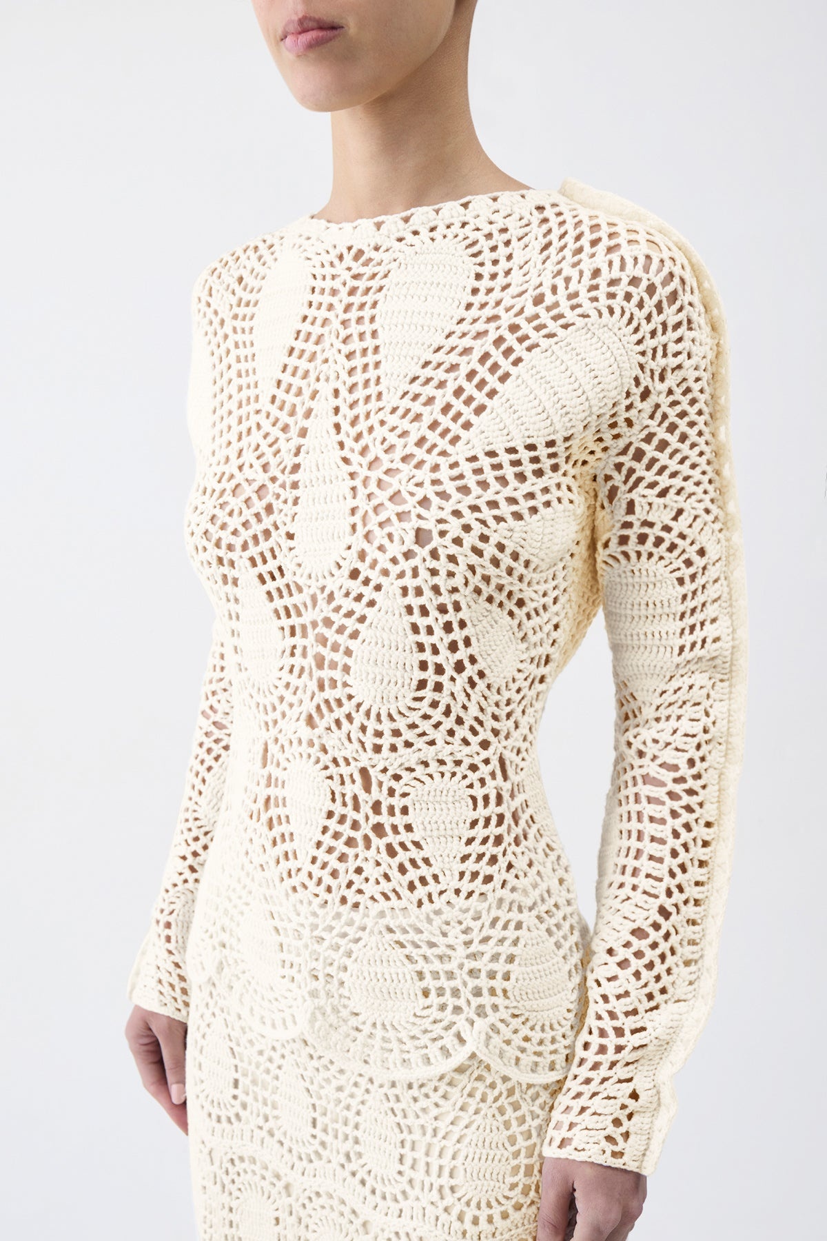 Cleo Crochet Skirt in Ivory Wool Cashmere - 4