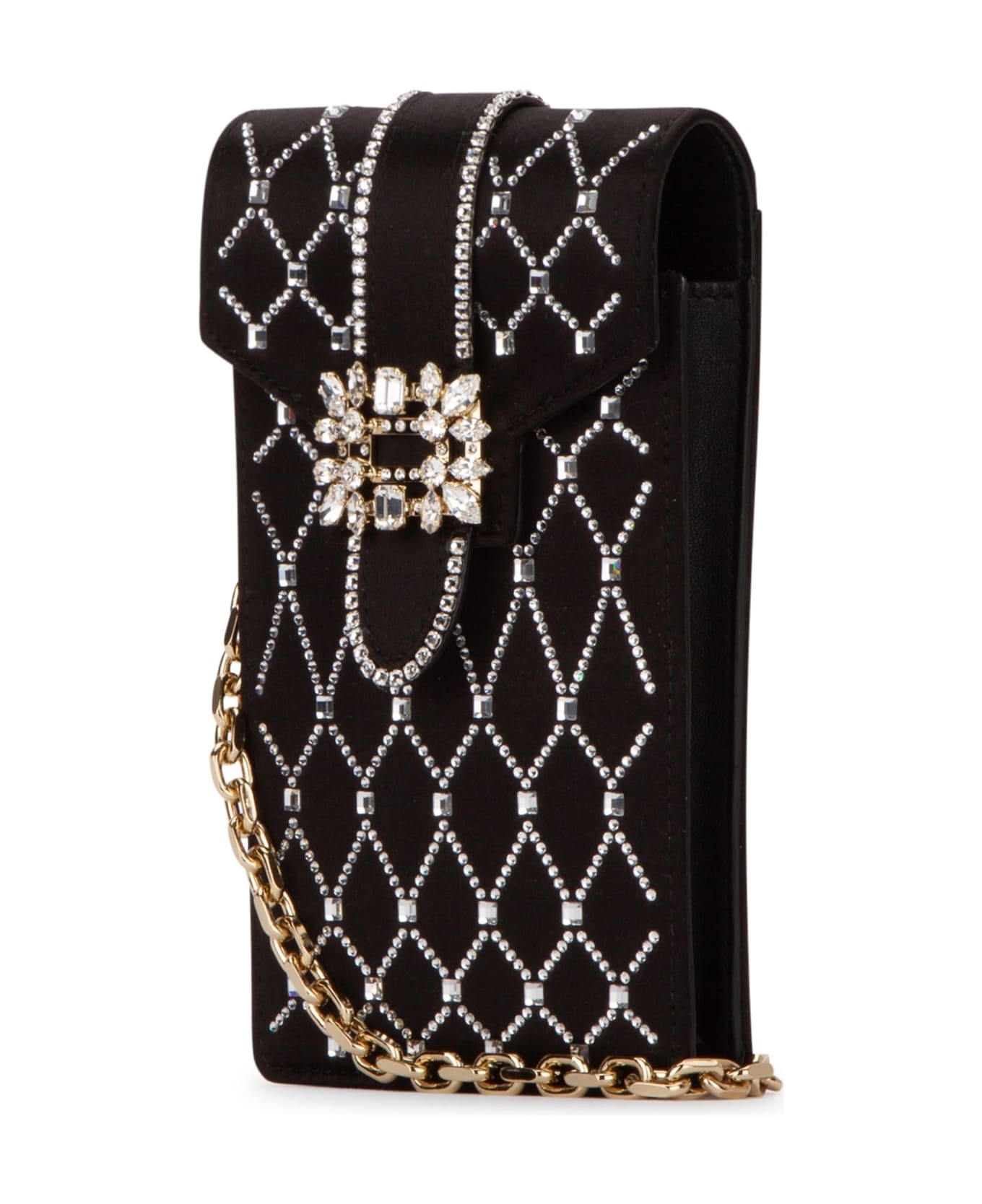 【関税&送料込】Roger Vivier Porta Cellulare Viv' Choc Phone Holder in Leather Black Woman