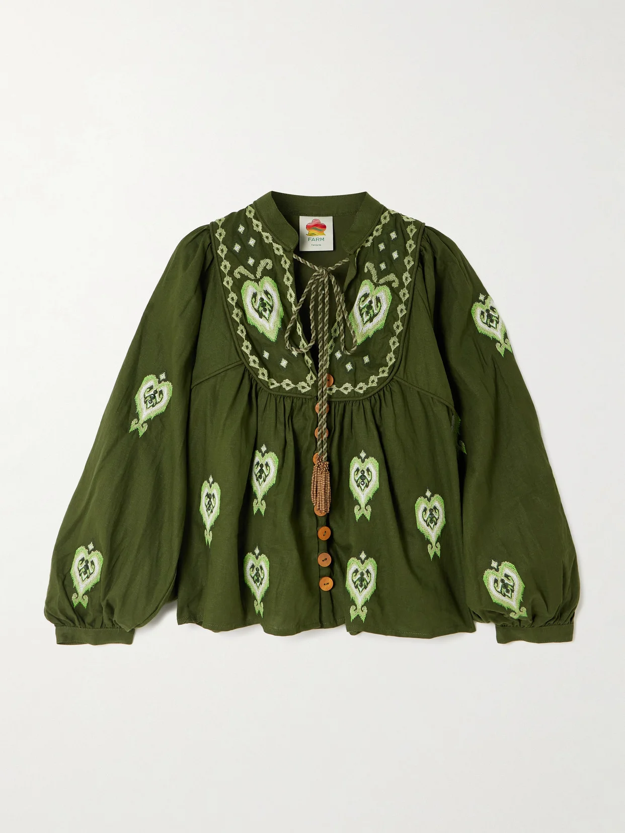 Embellished Embroidered Linen-blend Blouse - 1