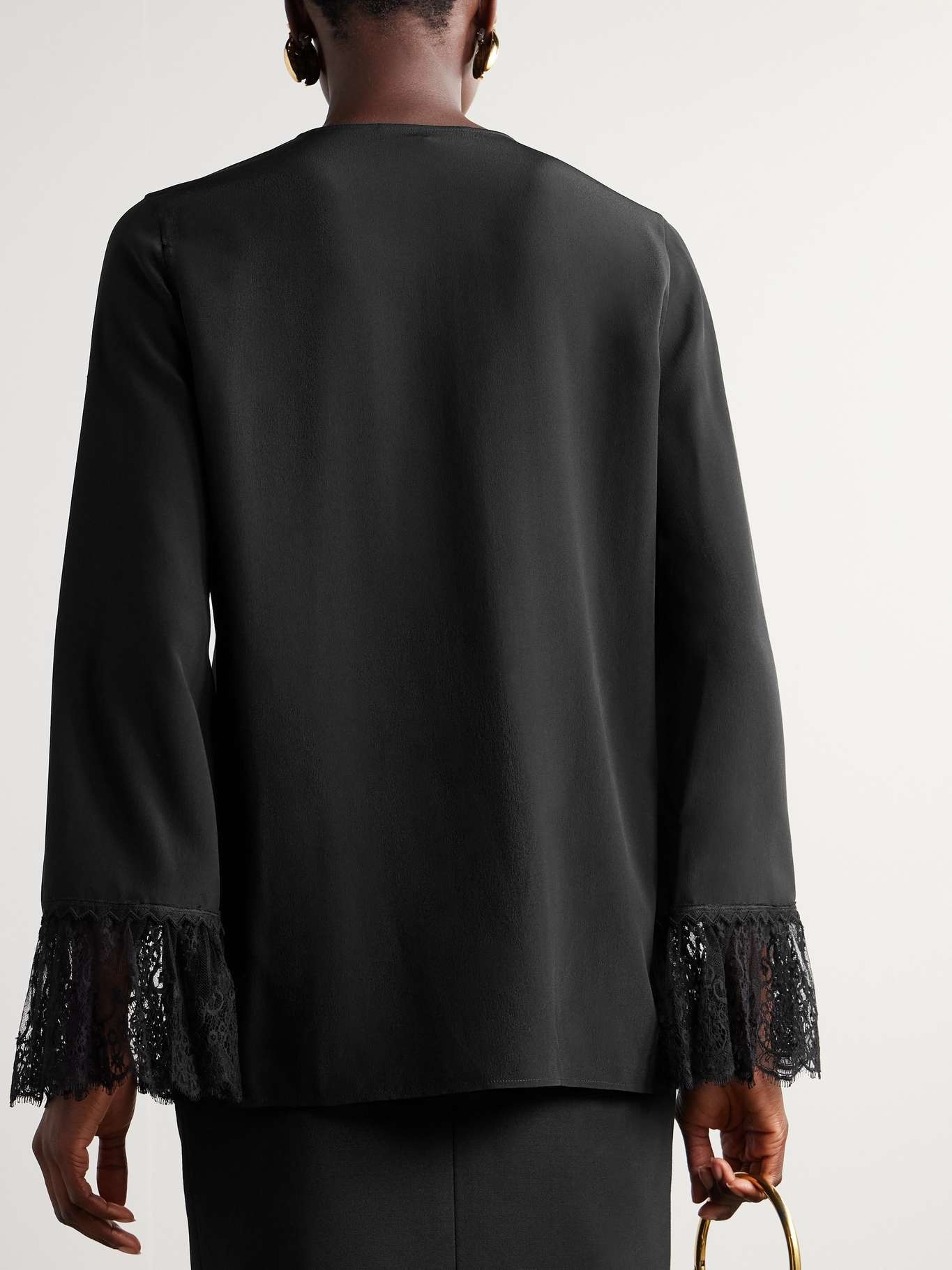 Lace-trimmed silk crepe de chine shirt - 3