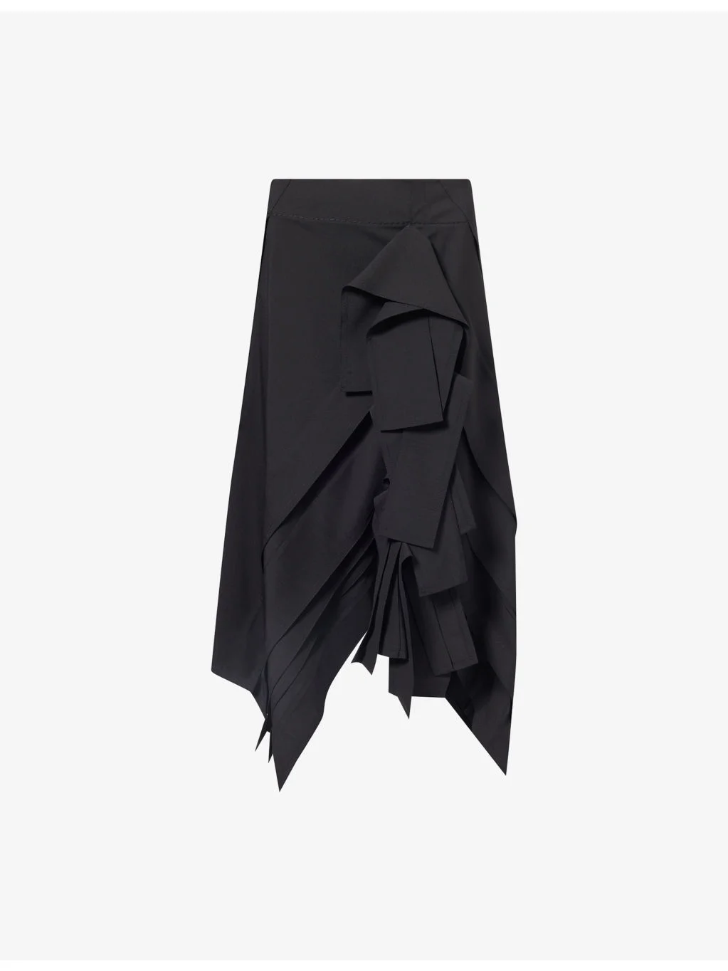 Asymmetric Panelled-Drape Wool Midi Skirt - 1