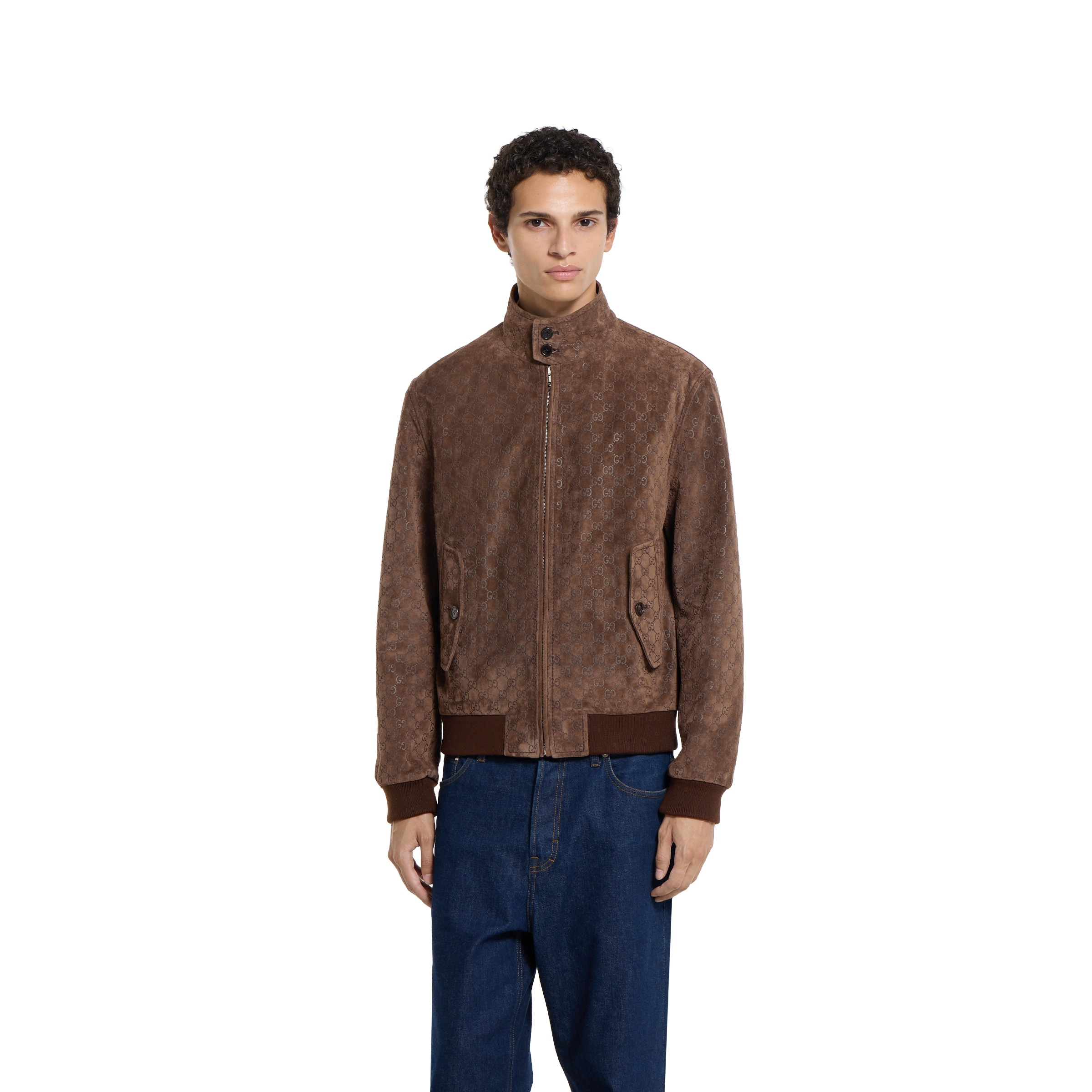 Embossed GG suede bomber jacket - 3