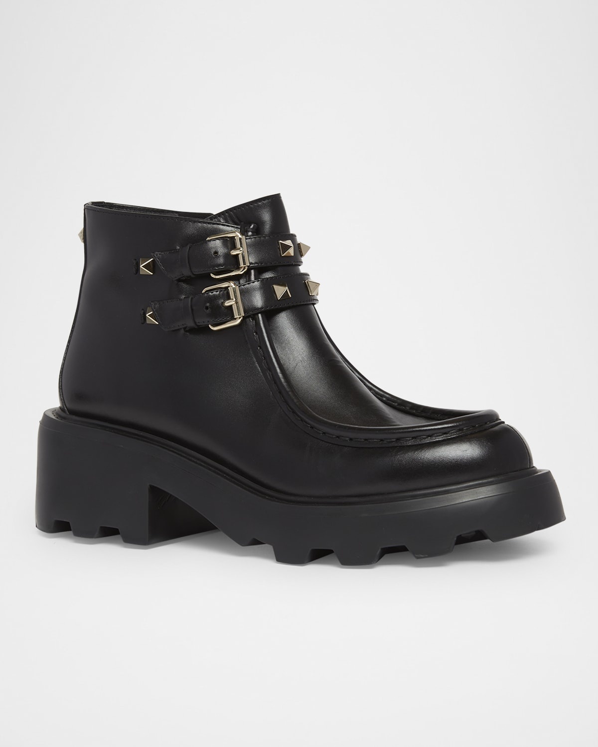 Rockstud Leather Dual-Buckle Ankle Boots - 4