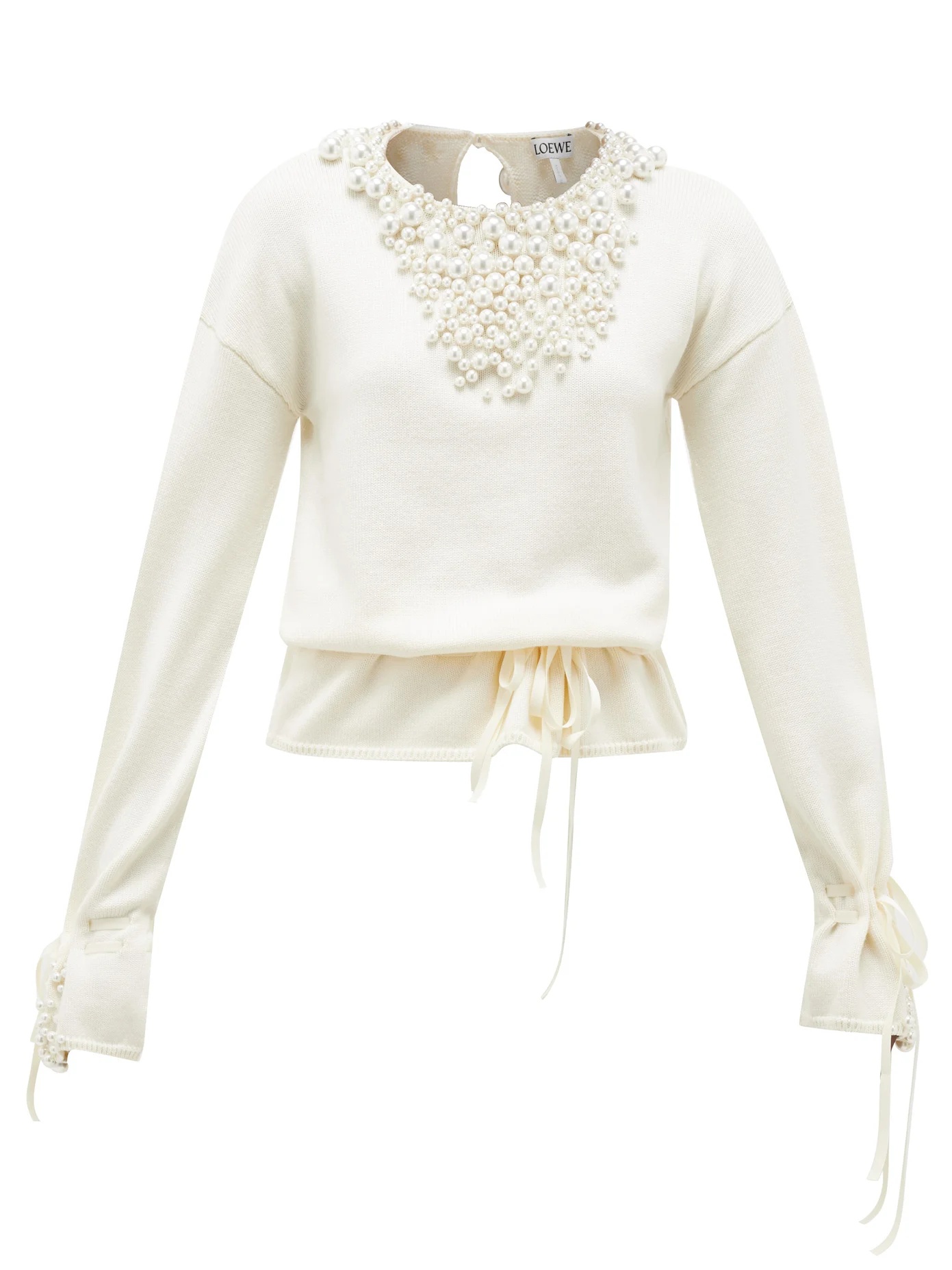 Drawstring faux pearl-embellished sweater - 1