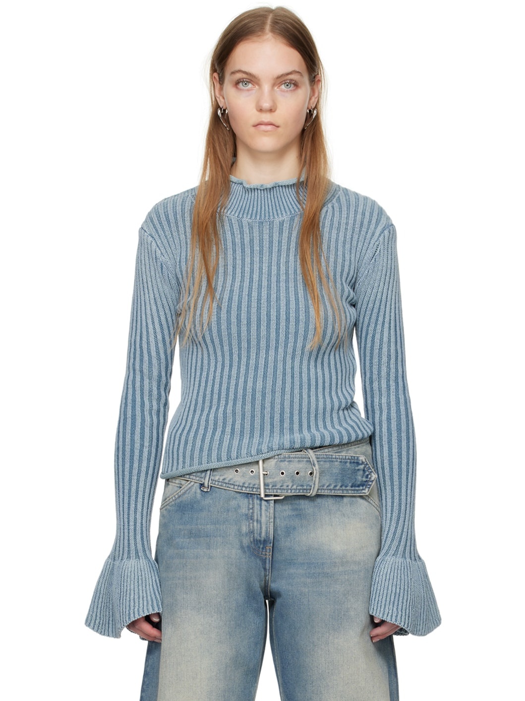 Blue Flared Cuff Sweater - 1