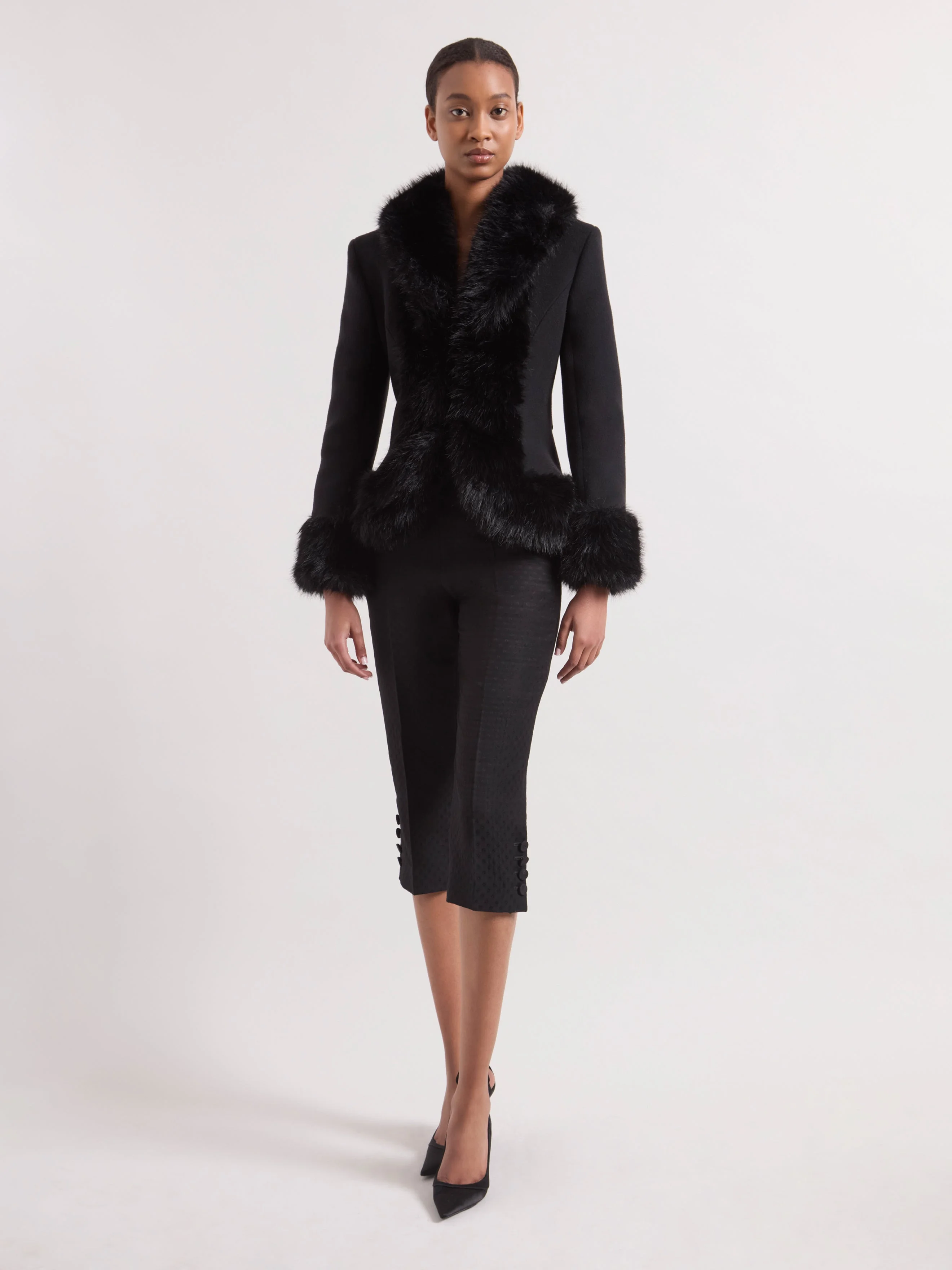 Black Faux Fur Short Coat - 1