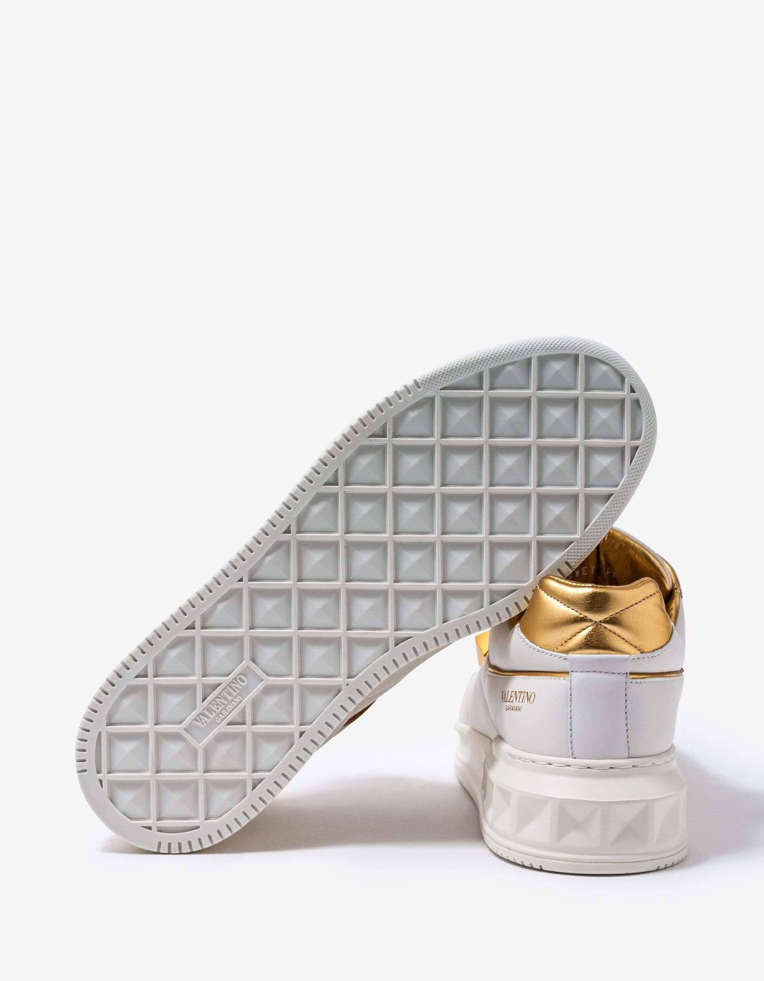 Valentino White & Gold One Stud Trainers - 5