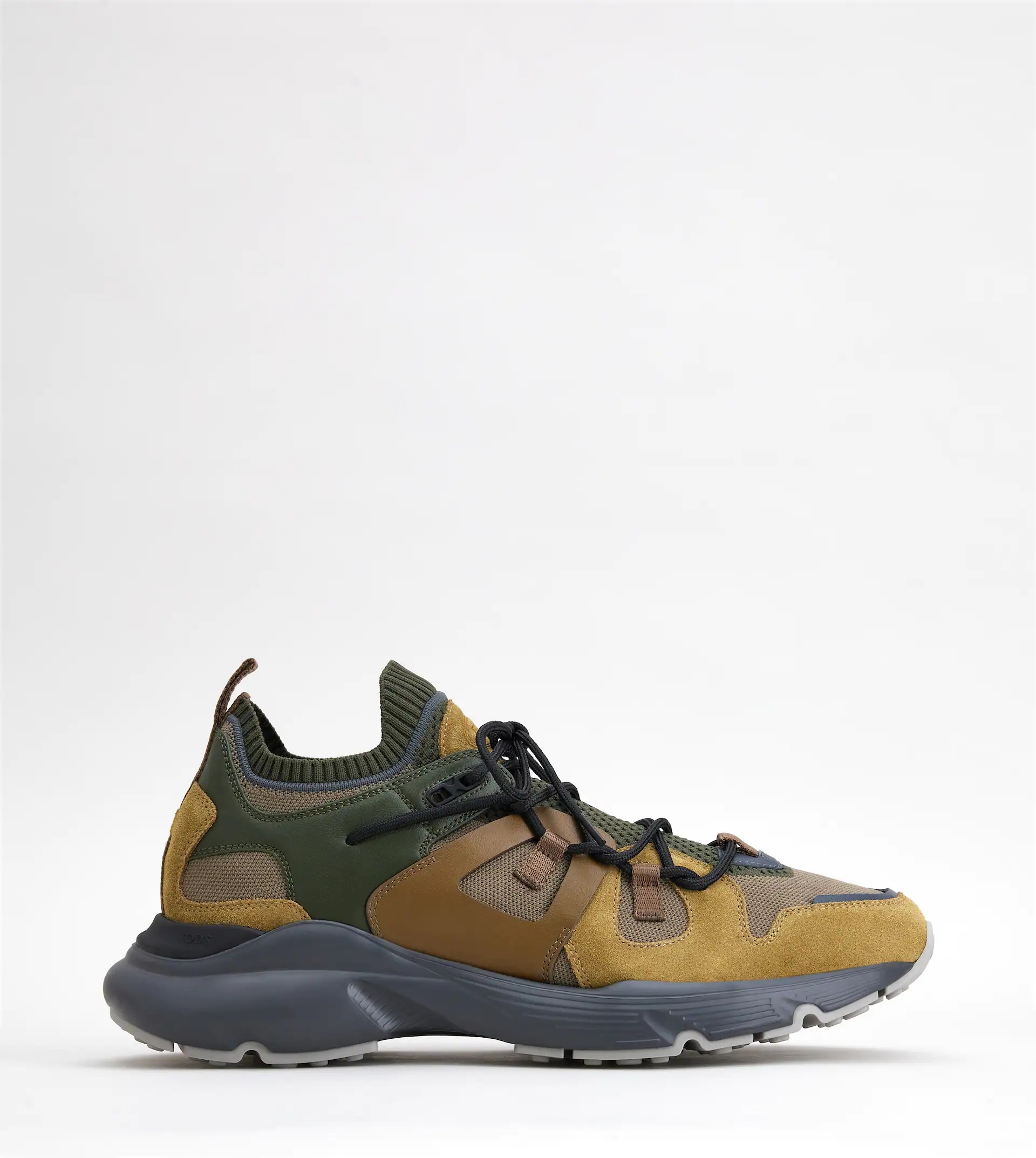 LEATHER AND TECHNICAL FABRIC SNEAKERS - YELLOW, GREEN, BROWN - 1