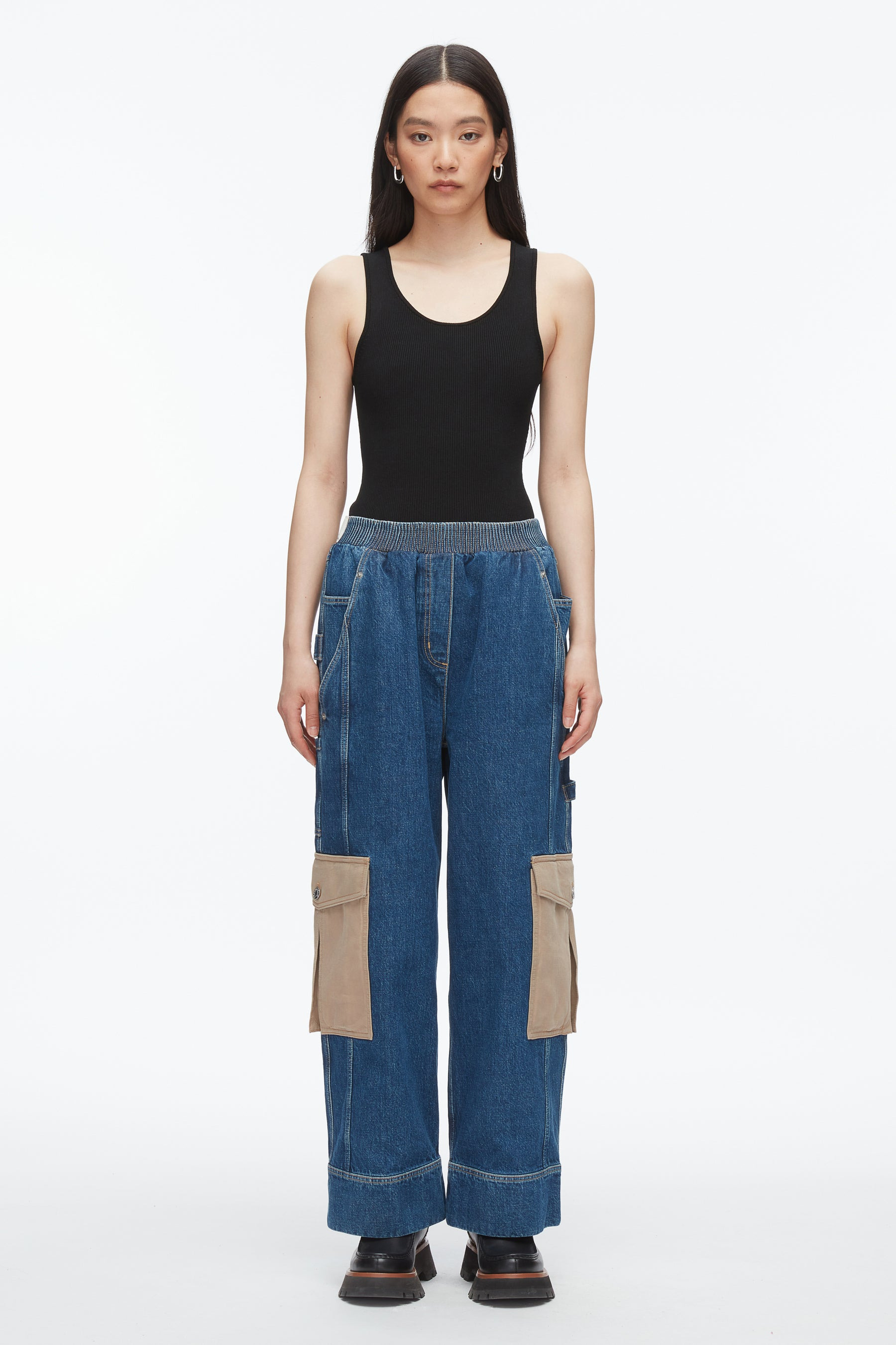 Patchwork Denim Pull On Pants - 2