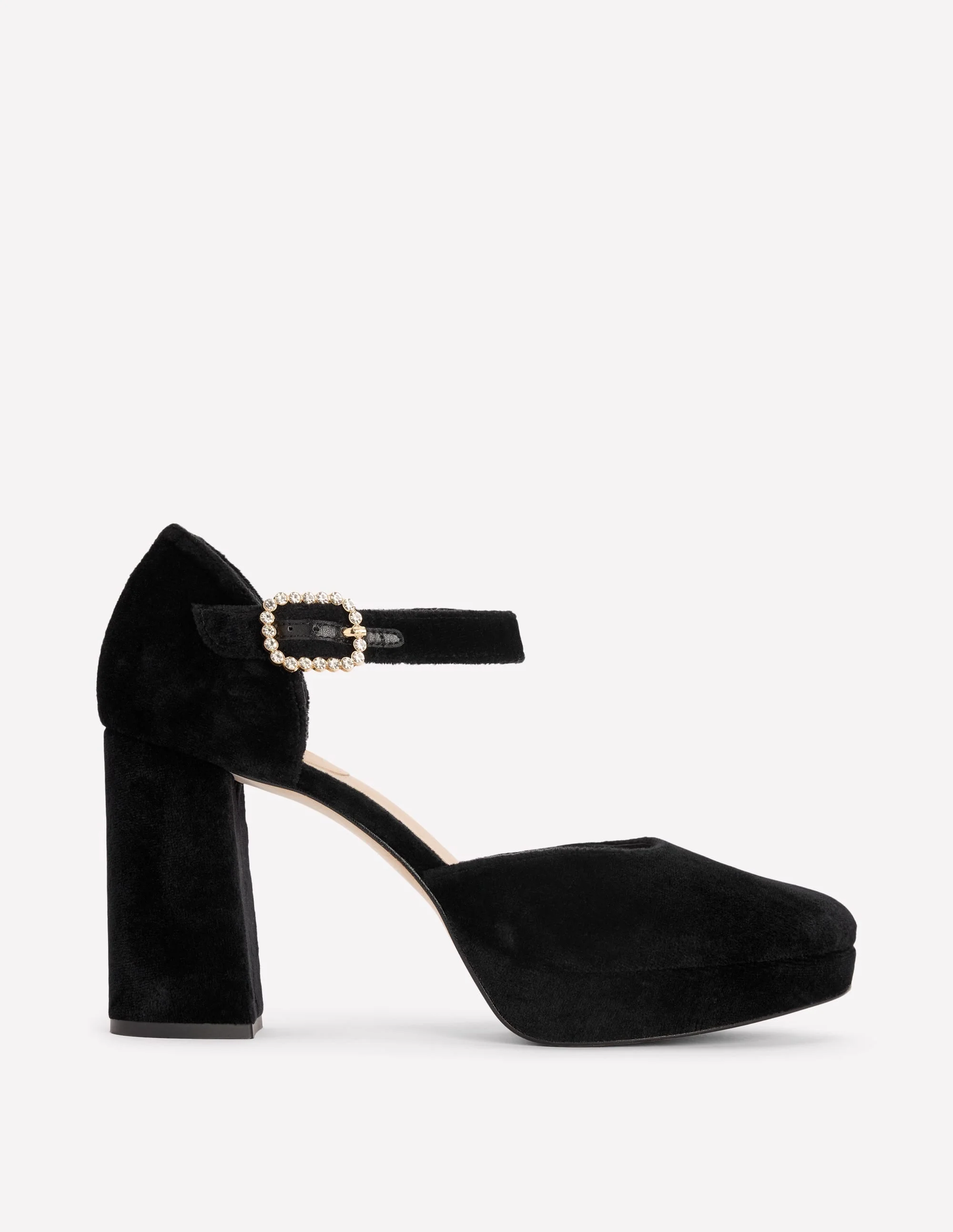 Jewelled Buckle Platform Heels-Black - 1