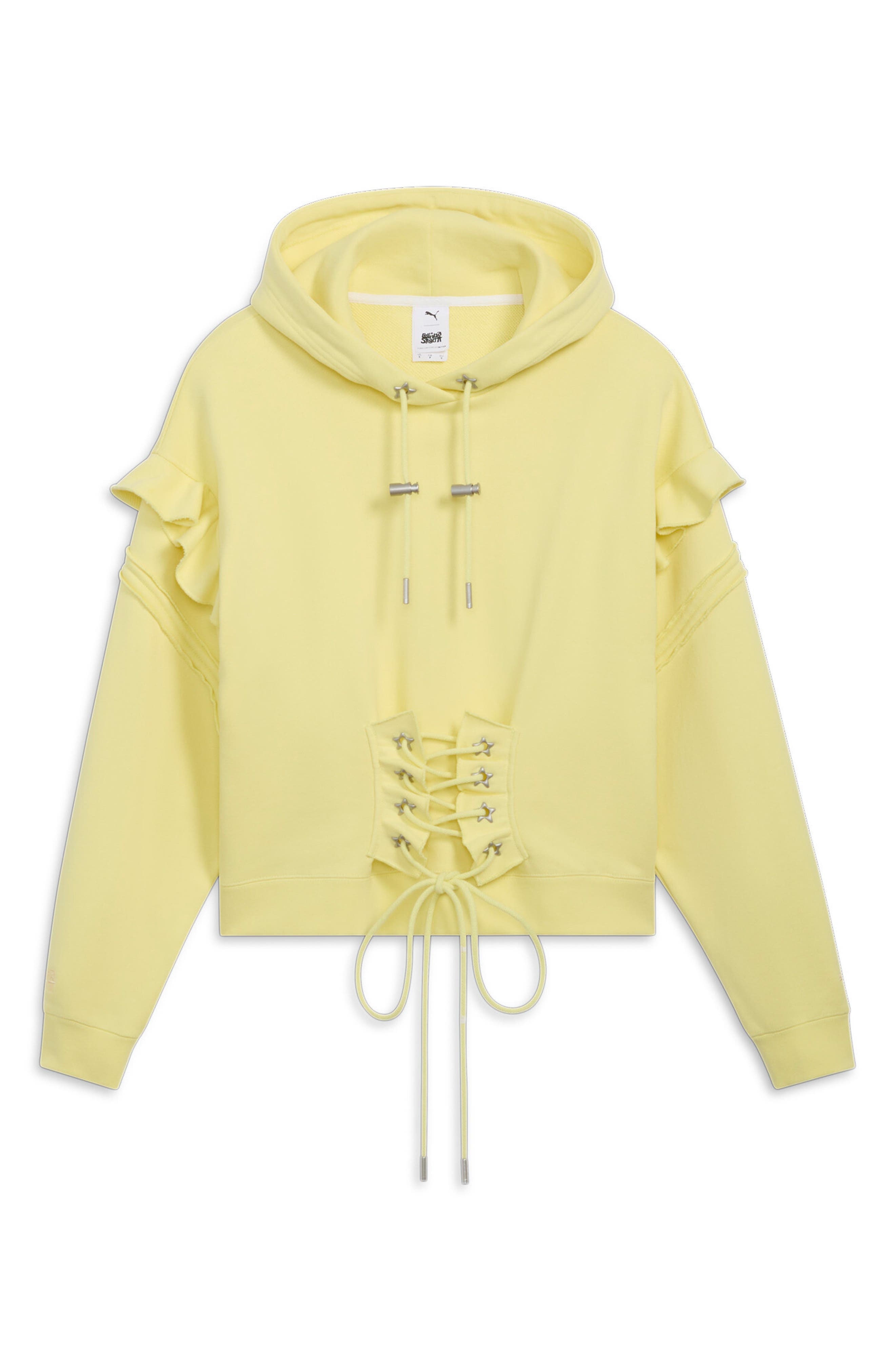 PUMA x Collina Strada Ruffle Cotton Hoodie in Yellow Pear at Nordstrom - 5