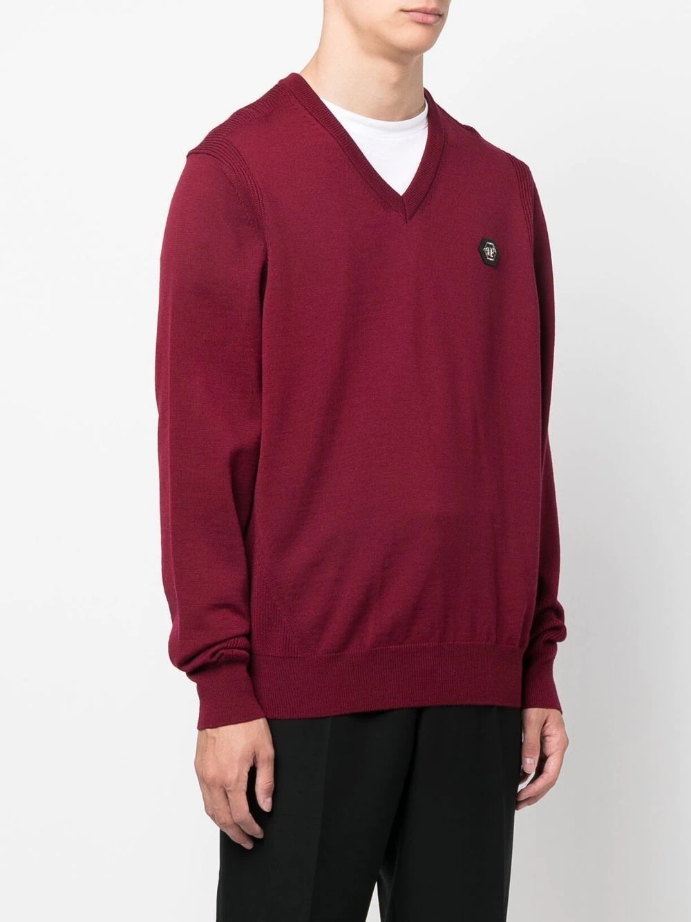 logo-patch V-neck jumper - 3