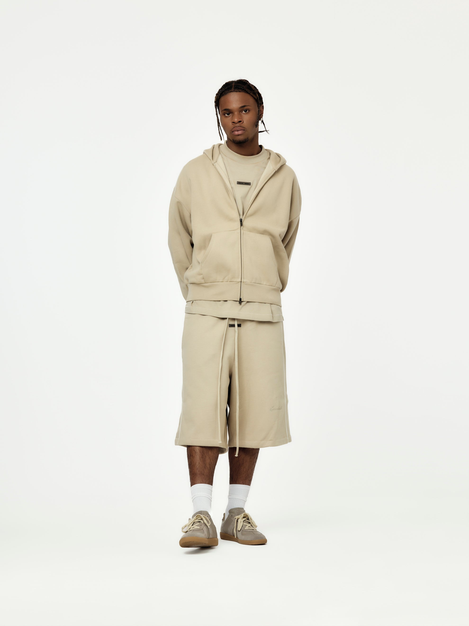 RELAXED FLEECE SWEATSHORT WITH PIPING (TIMBER) - 4