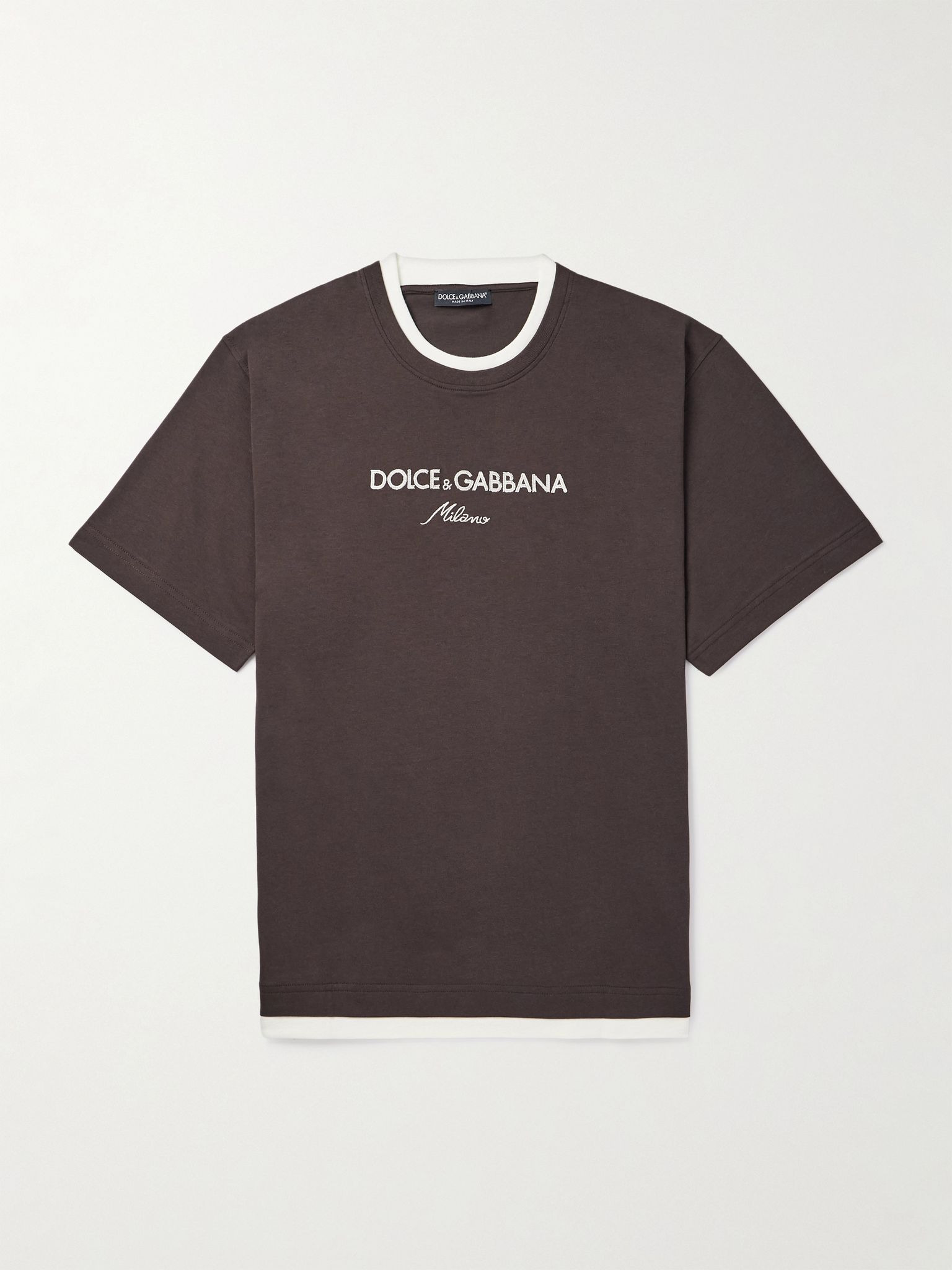 Logo-Embroidered Cotton-Jersey T-Shirt Brown - 1