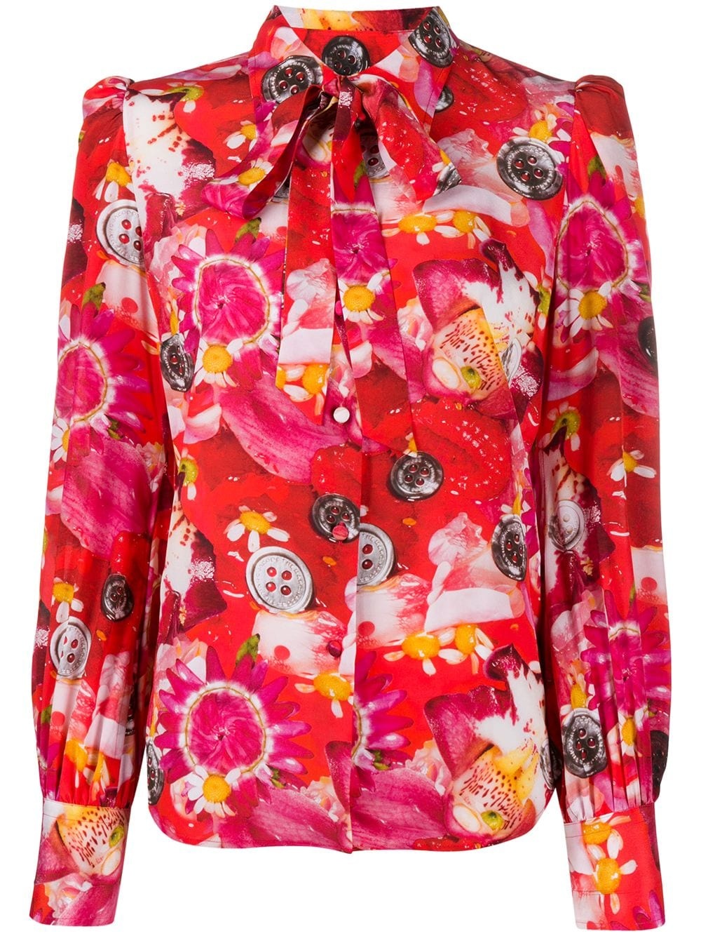 tie neck floral print silk blouse - 1