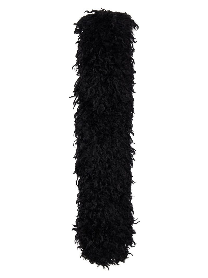 ANNA SUI Black Faux Curly Lamb Fur Long Scarf outlook