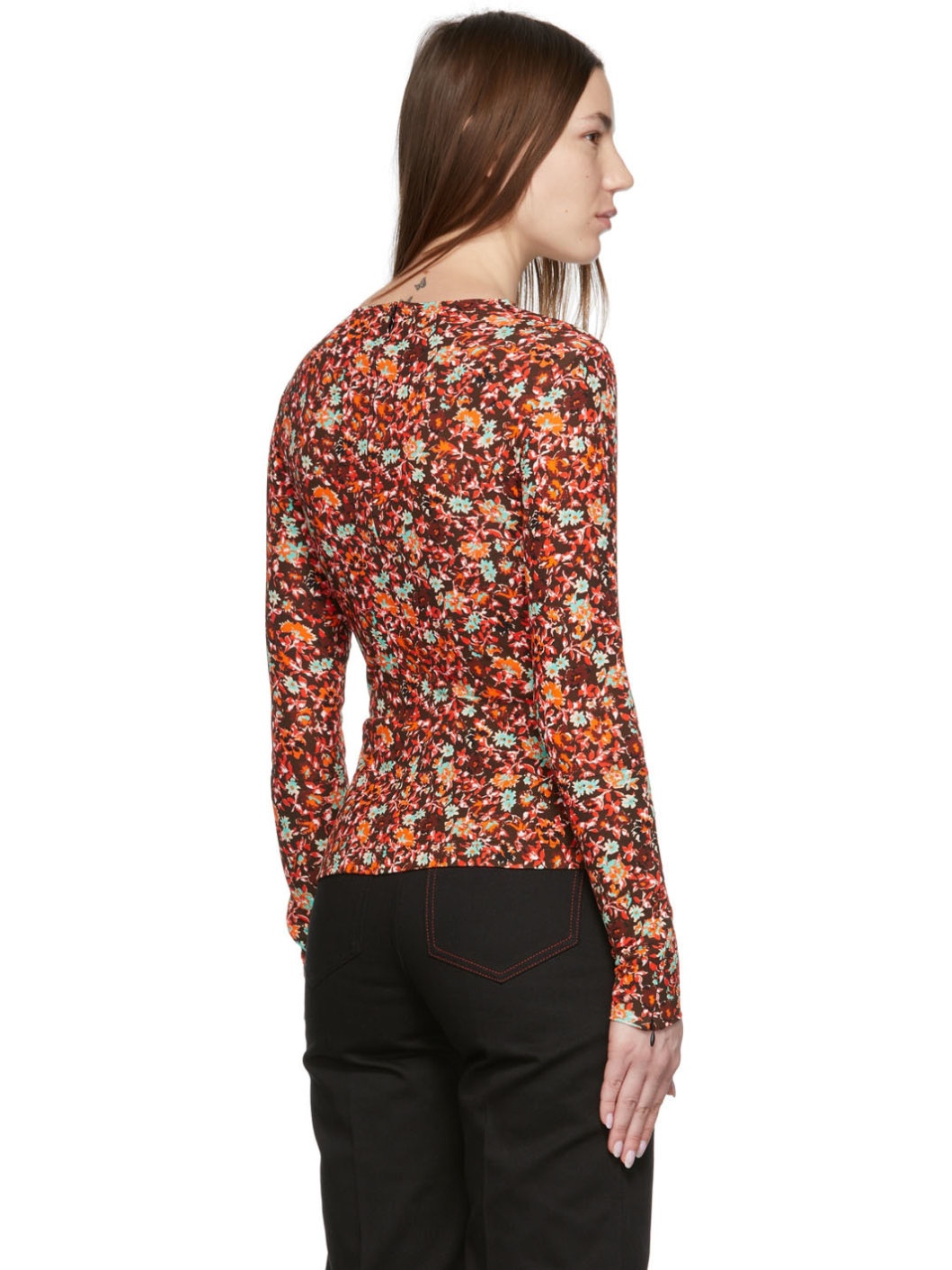 Brown Floral Cut-Out Blouse - 3