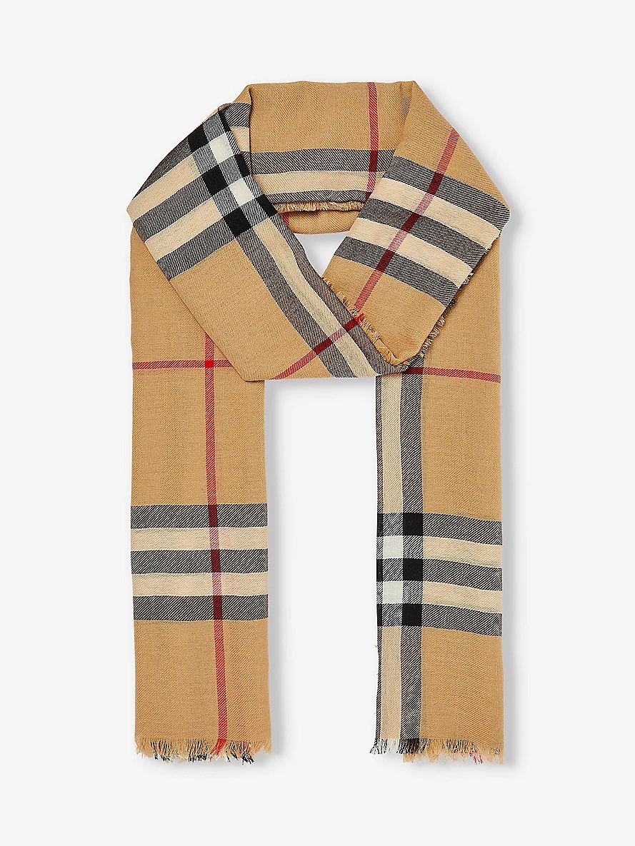 Checked fringed-trim wool scarf - 1