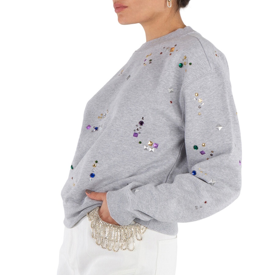 Rabanne Ladies Grey Stud-Detail Organic Cotton Sweatshirt, Size Small - 5