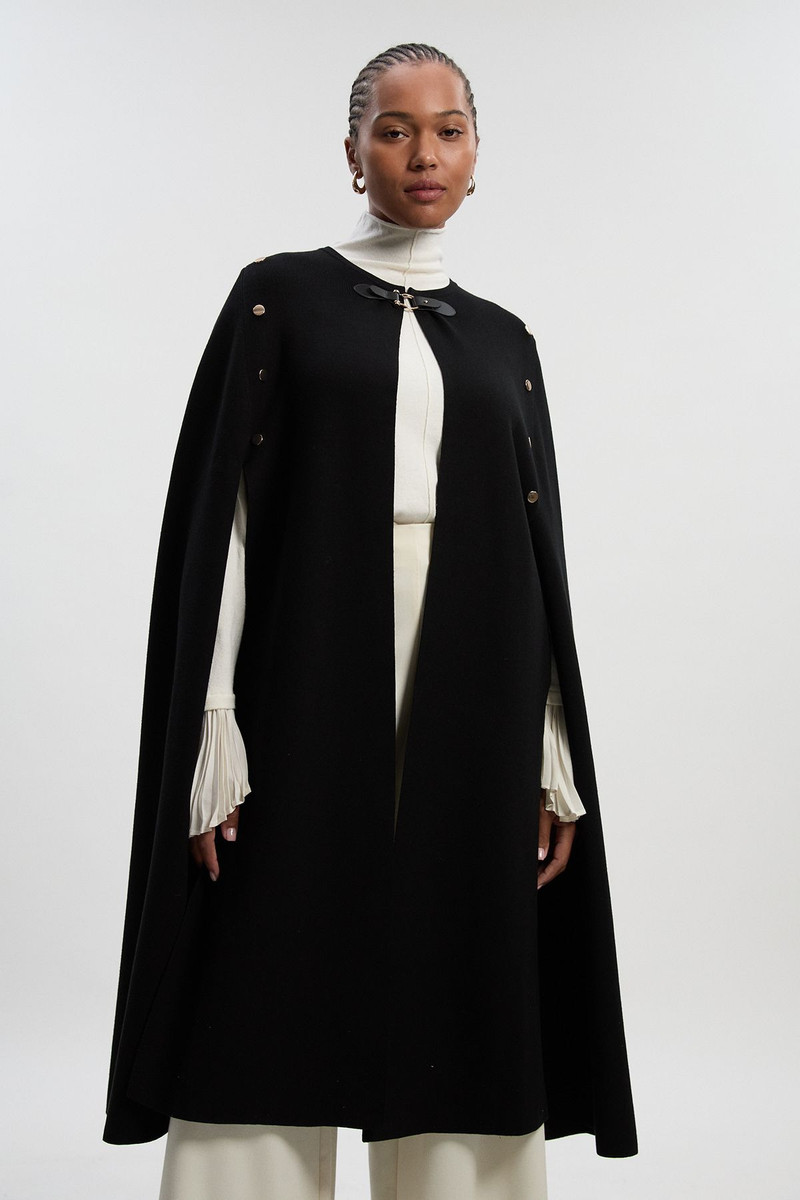 KAREN MILLEN Plus Size Viscose Blend Military Knit Longline Cape outlook