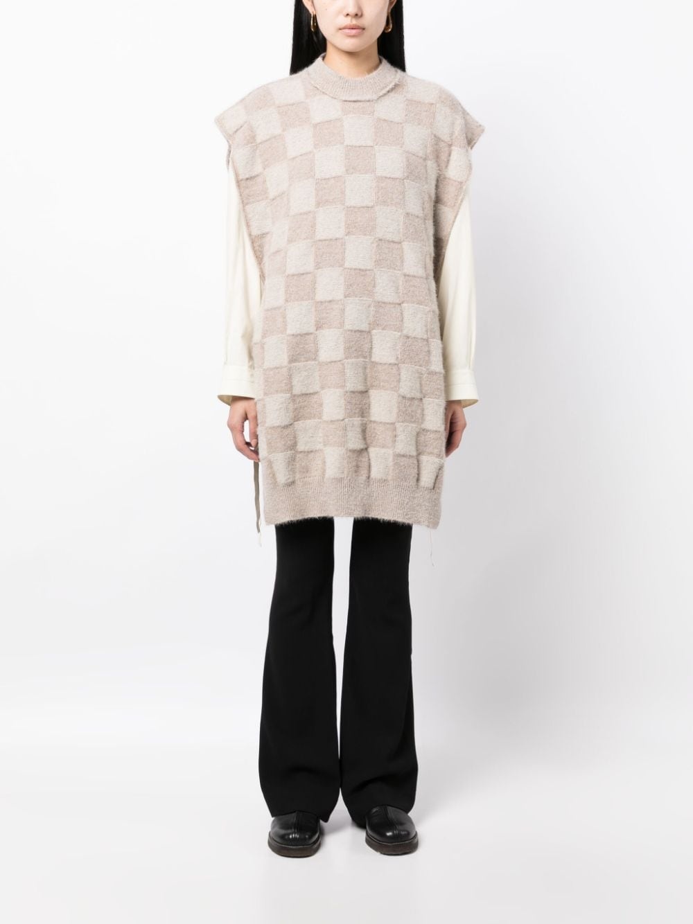 checkerboard-pattern knitted vest - 2