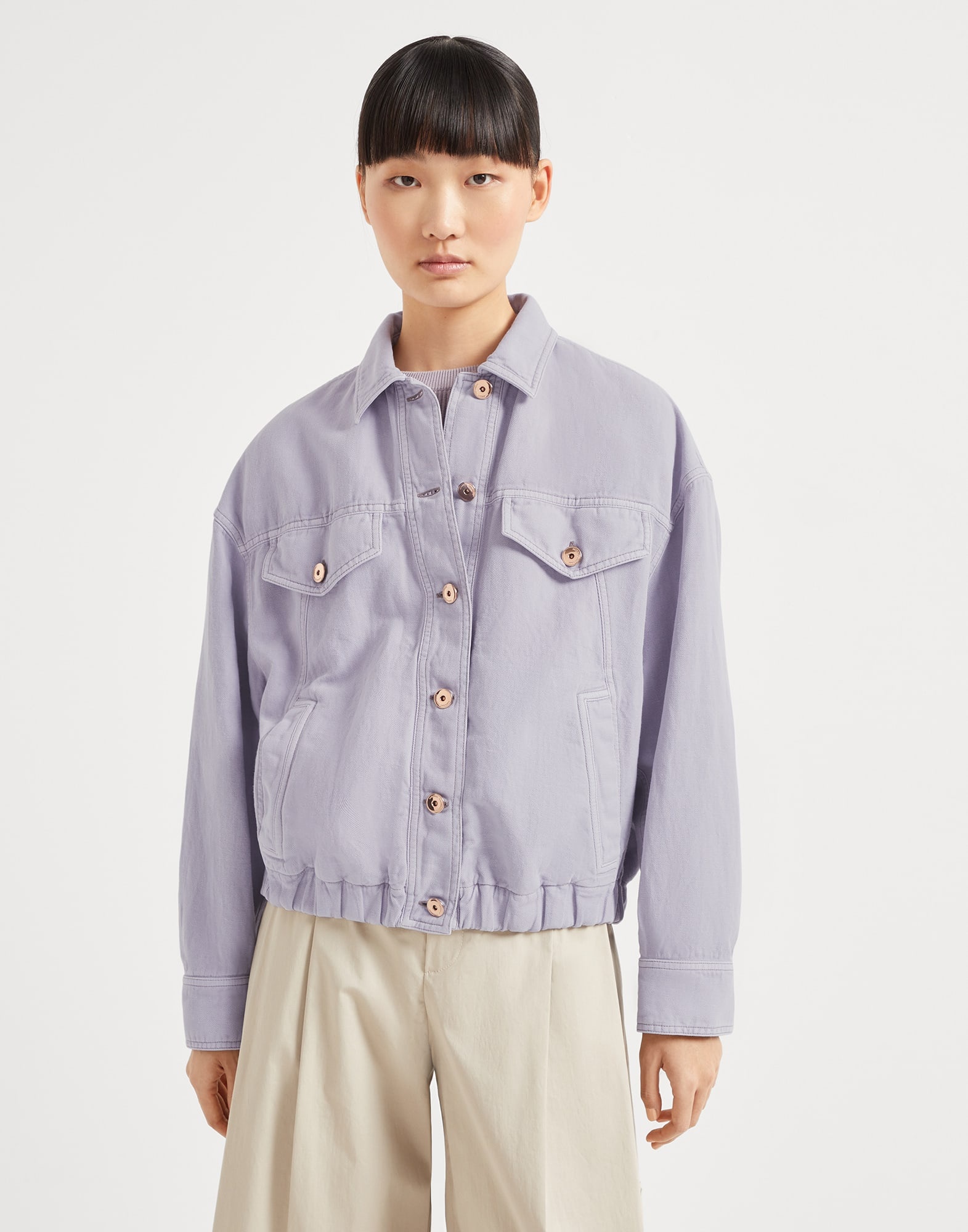 Garment-dyed cotton and linen cover four-pocket jacket with monili - 1