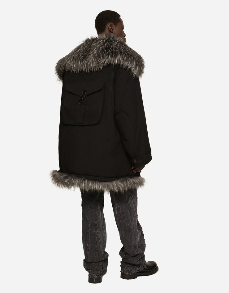 Multi-pocket cotton pea coat with faux fur details - 3