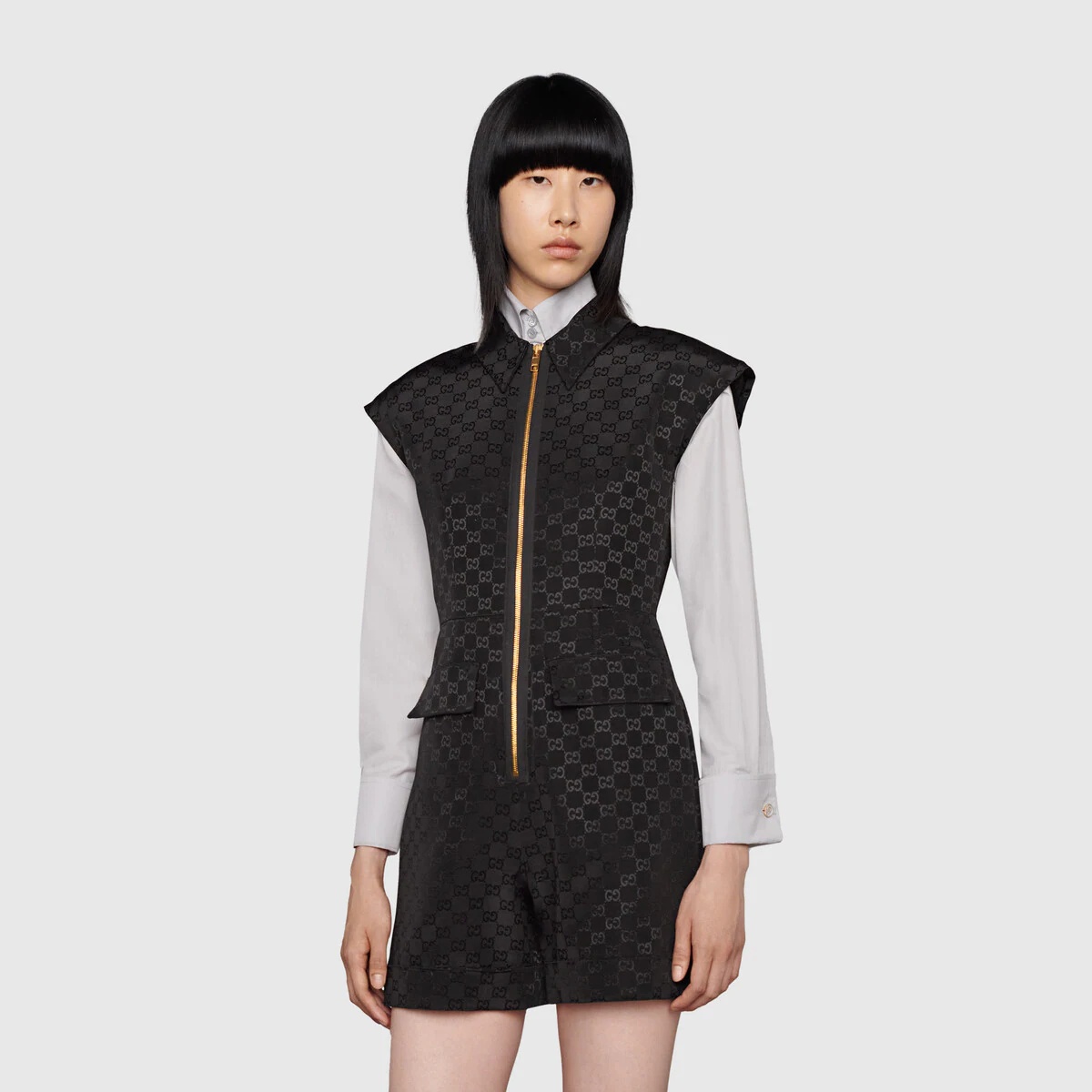 Faille jumpsuit with G buckle belt - 5