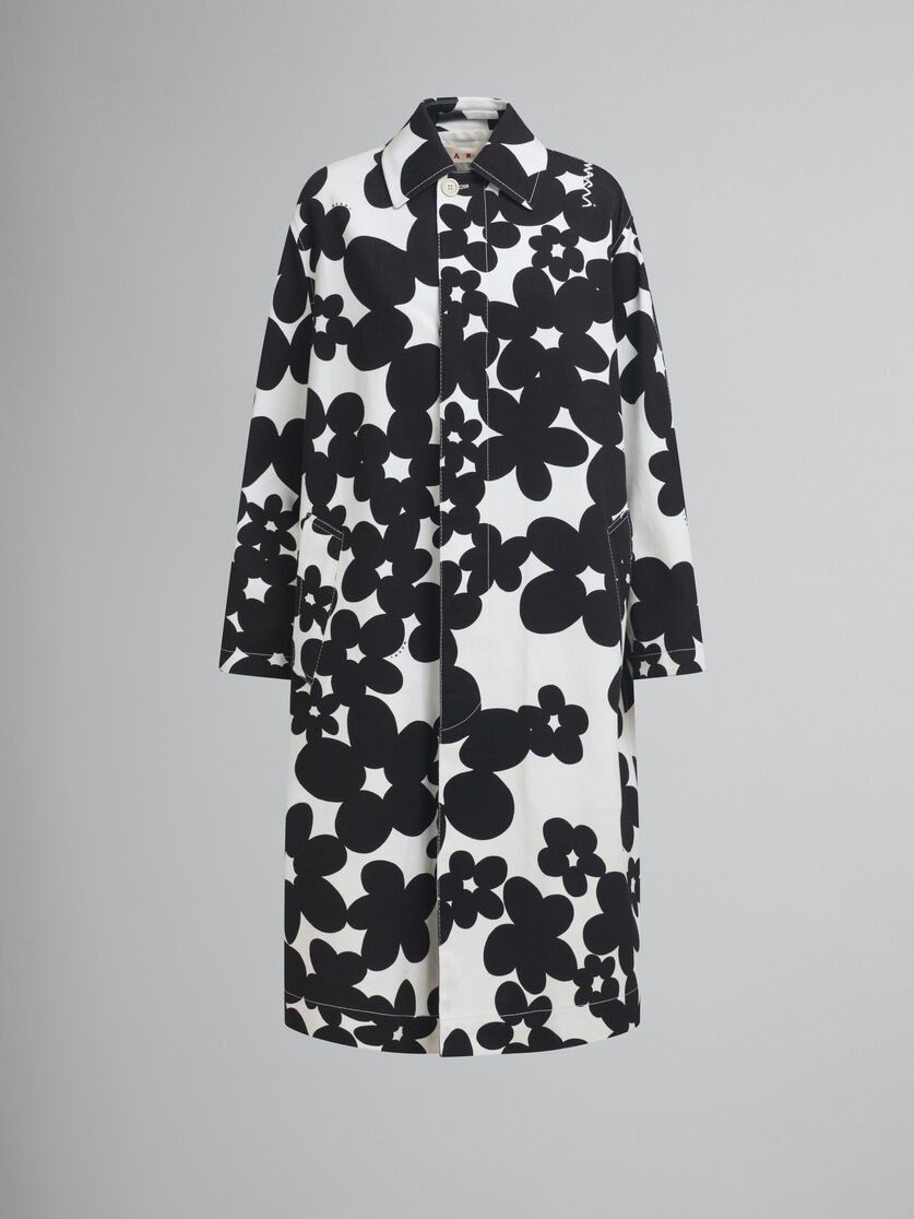 COTTON DUSTER COAT WITH BLACK AND WHITE DILLIES PRINT - 1