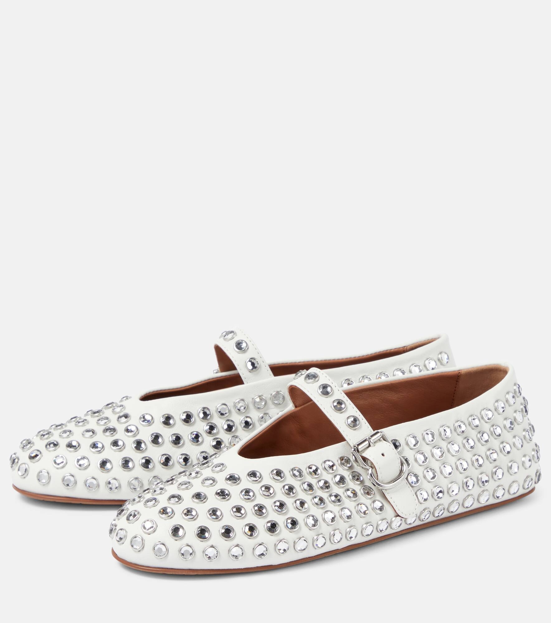 Crystal-embellished leather ballet flats - 5