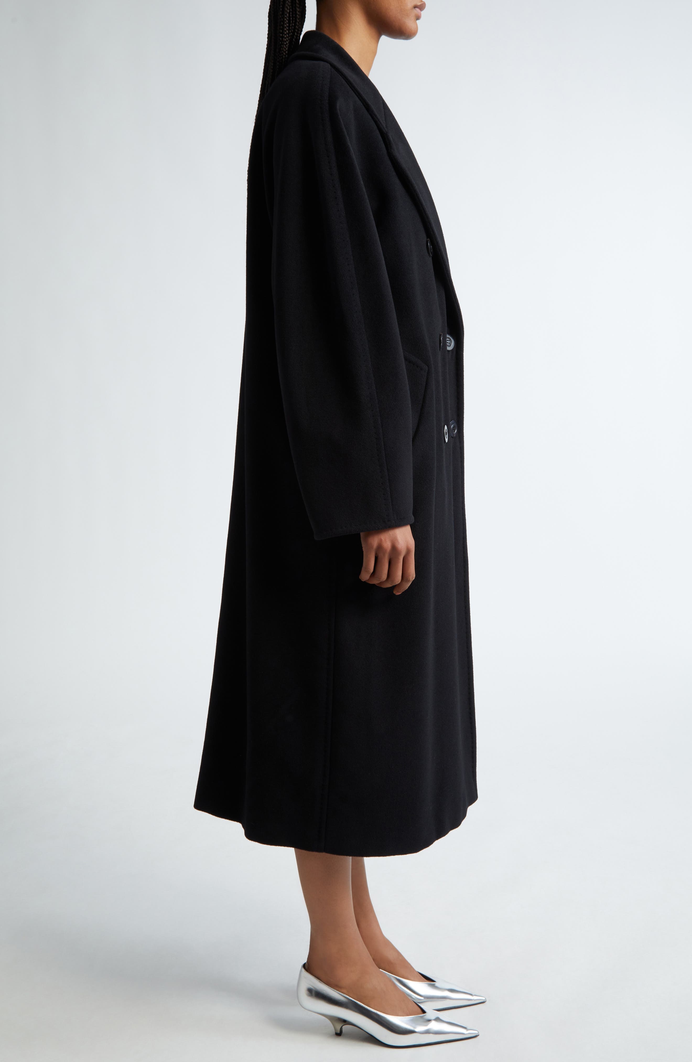 Max Mara Madame Double Breasted Wool & Cashmere Coat in Black at Nordstrom - 4