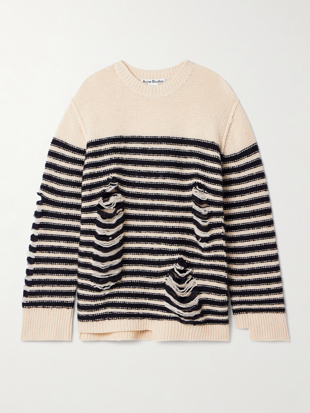 Distressed Striped Wool-blend Sweater - 1
