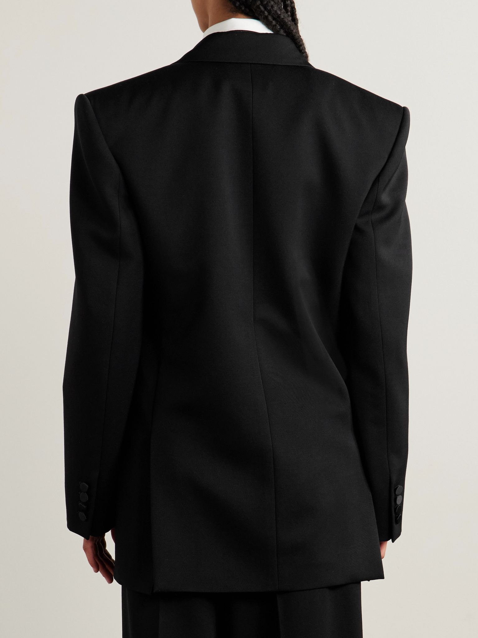 Double-breasted satin-trimmed wool blazer Black - 3