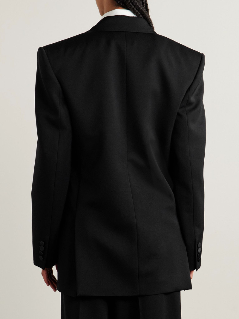 Double-breasted satin-trimmed wool blazer Black 3