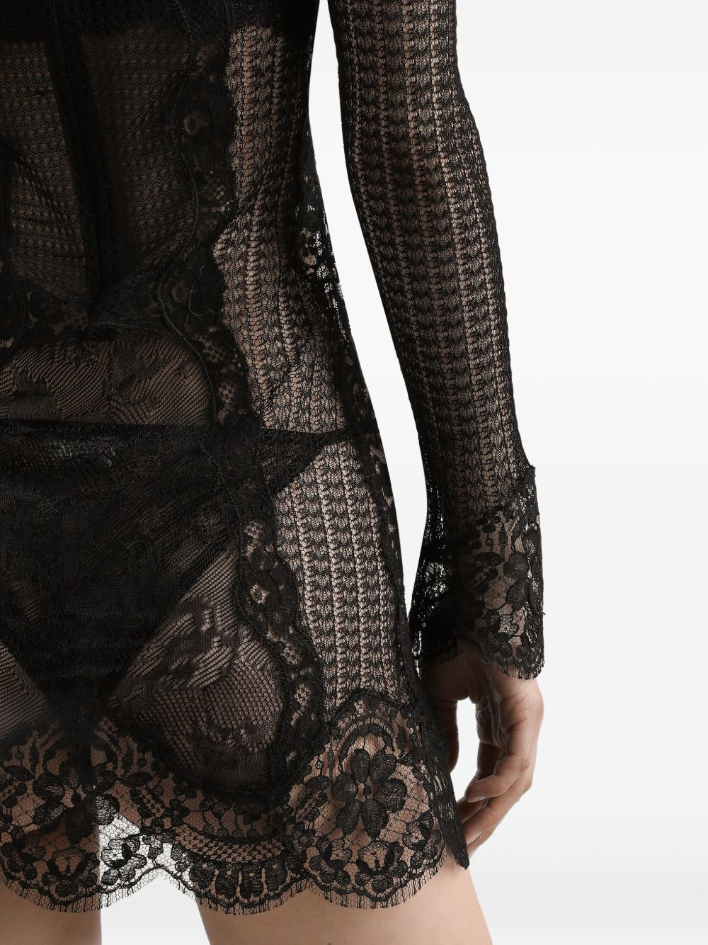 lace-panel long-sleeve mini dress - 5