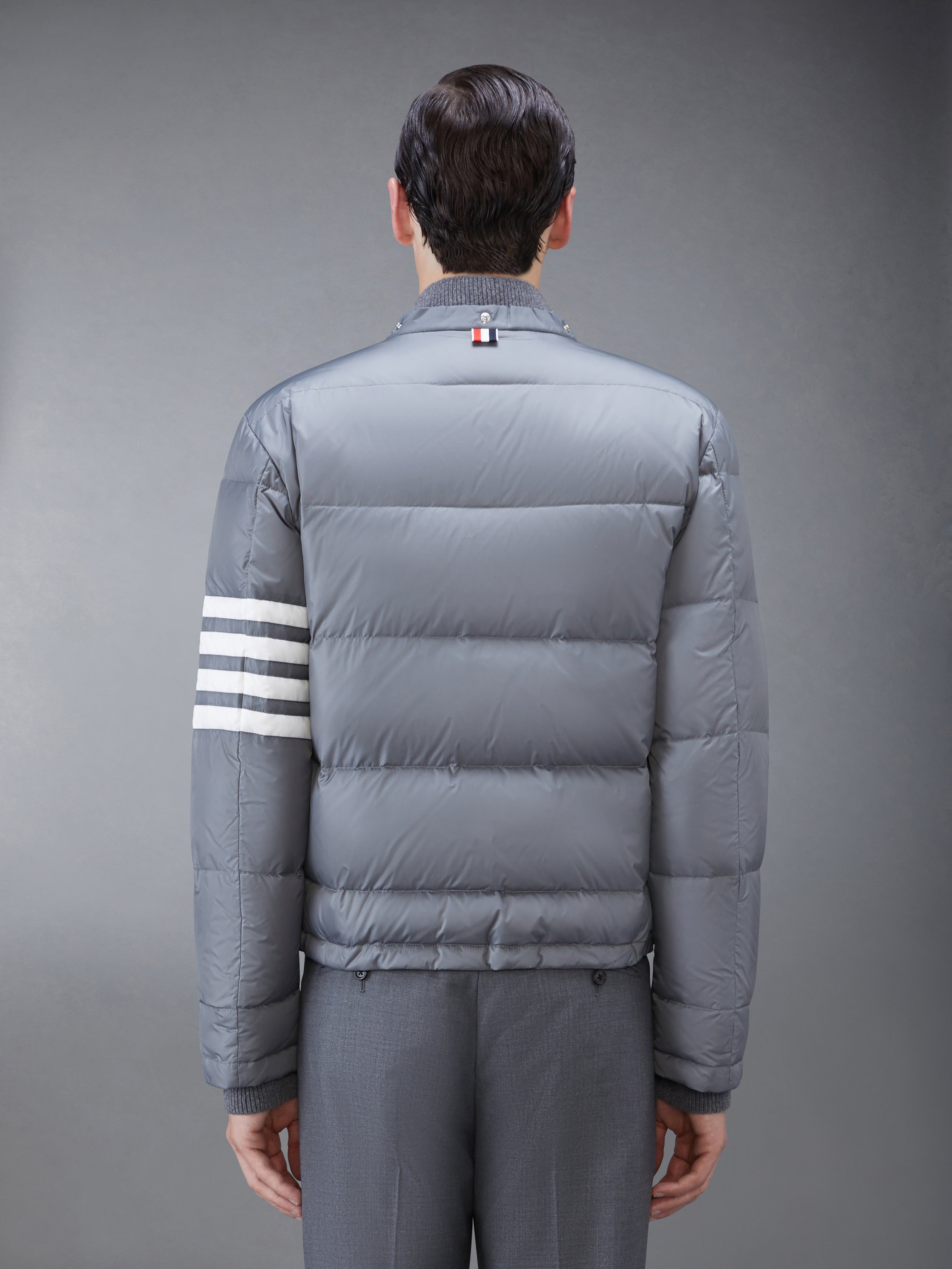 Medium Grey Matte Nylon 4-Bar Down Bomber Jacket - 4