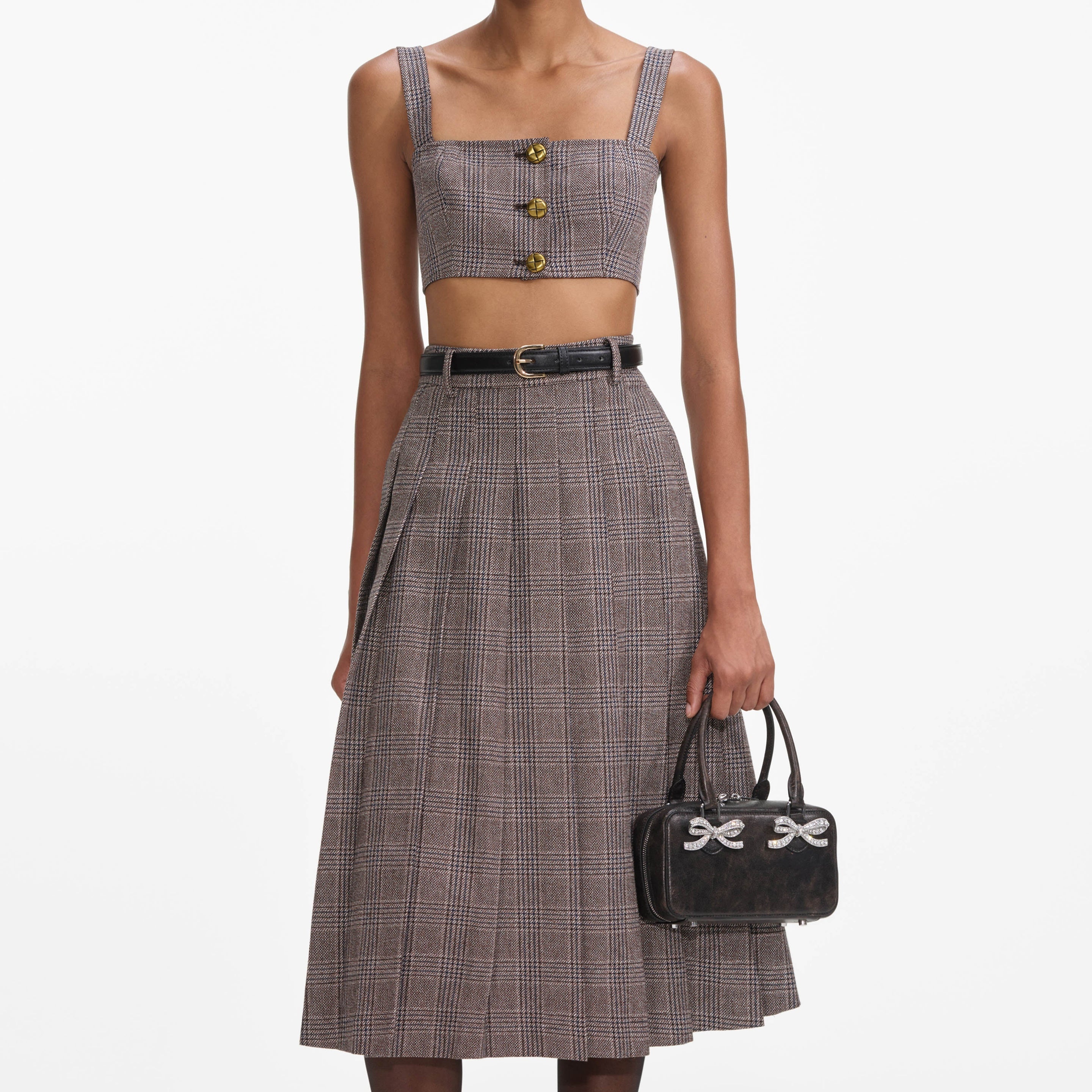 Brown Check Crop Top - 4