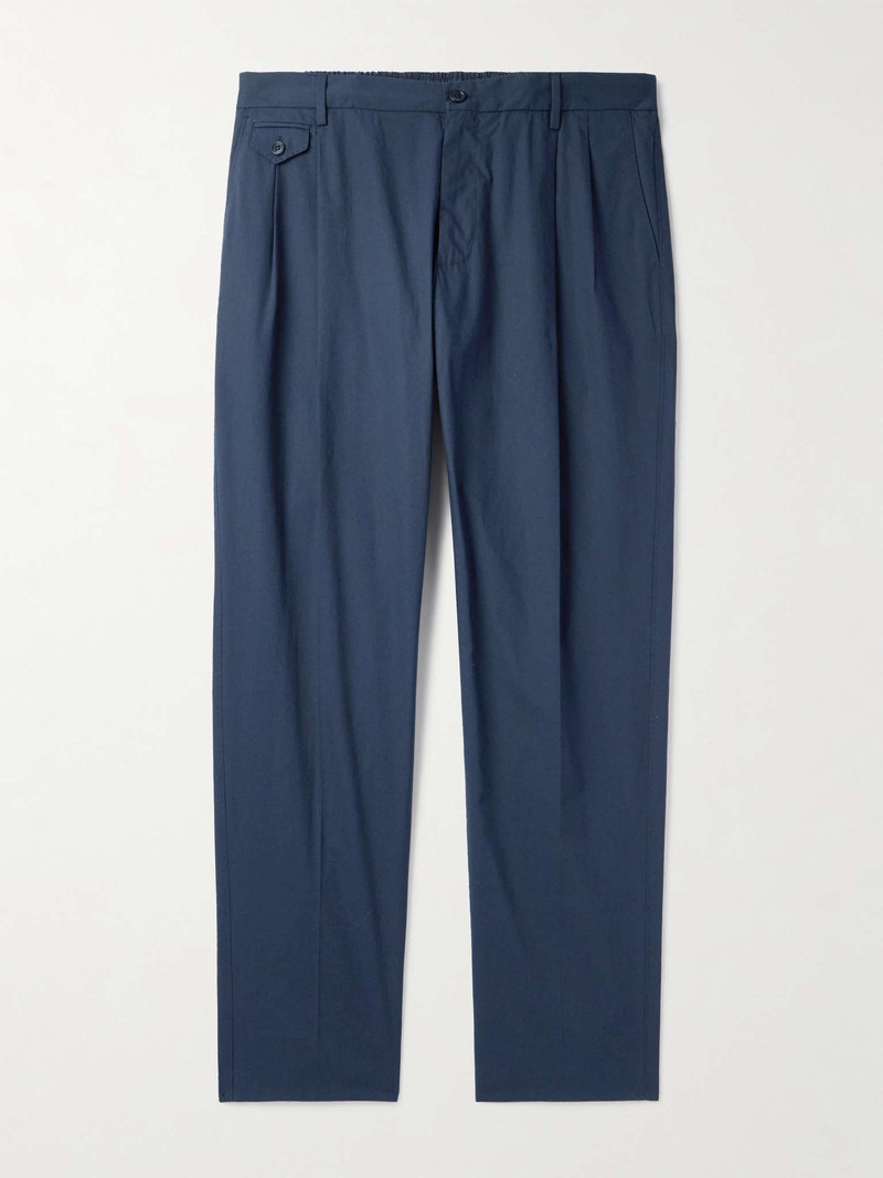 Slim-Fit Tapered Pleated Cotton-Poplin Trousers 1