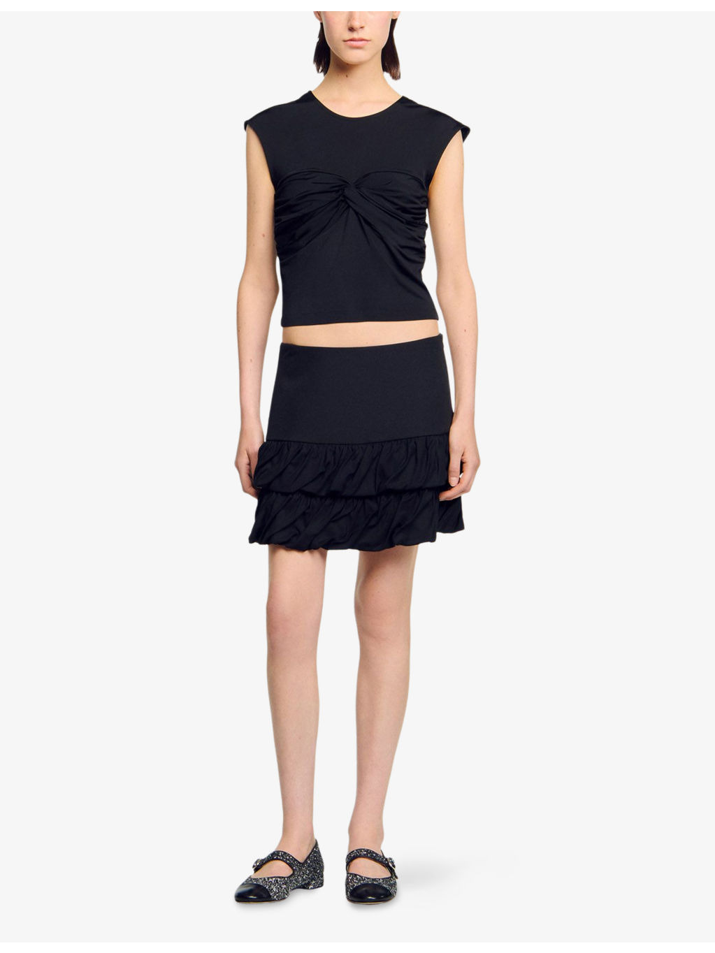 Draped Round-Neck Short-Sleeve Stretch-Woven T-Shirt - 2