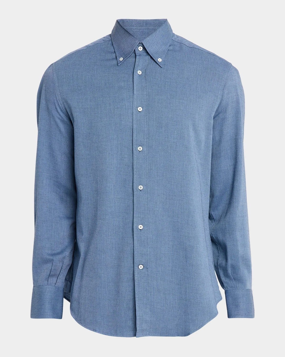 Men's Cotton and Cashmere Diagonal Flannel Button-Down Shirt - 1