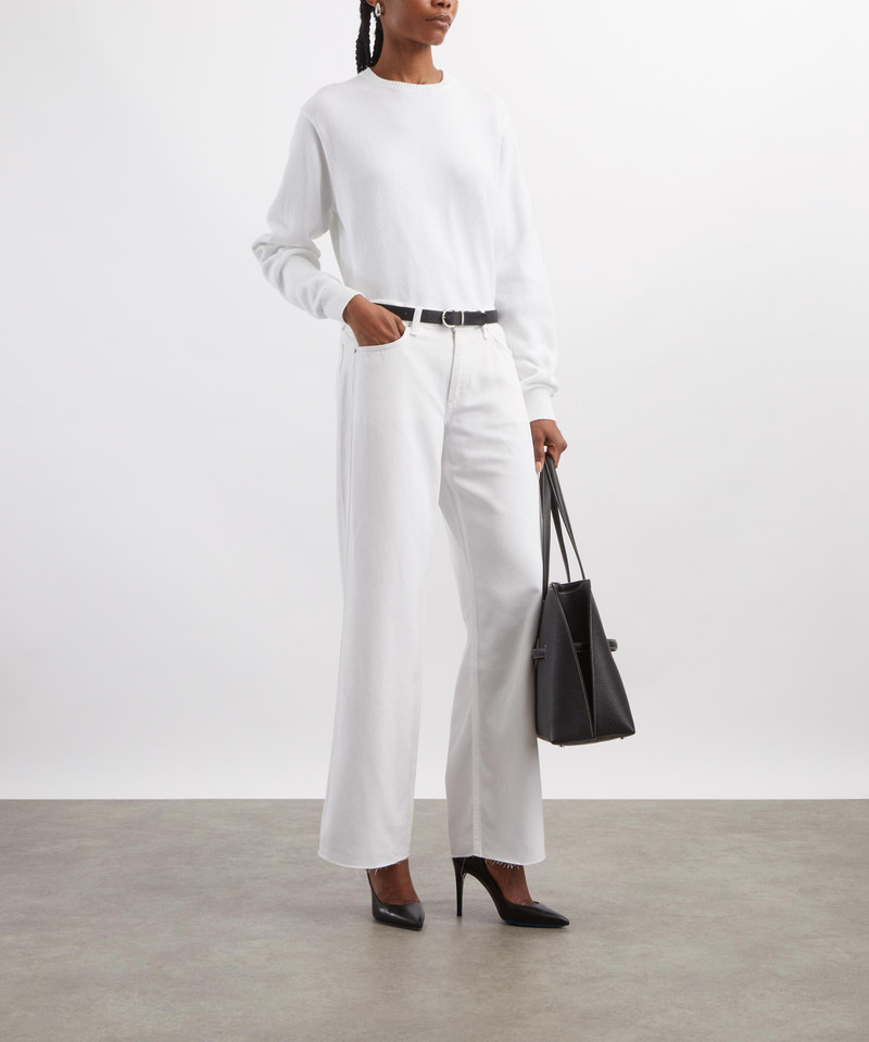 White Classic Cotton Crew-Knit Jumper 2