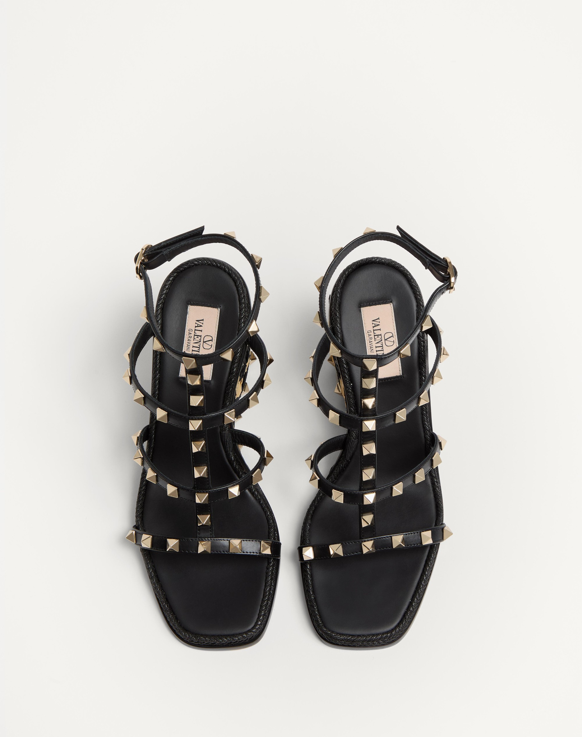 ROCKSTUD WEDGE SANDAL IN CALFSKIN WITH CHECK EMBROIDERY 80MM - 4