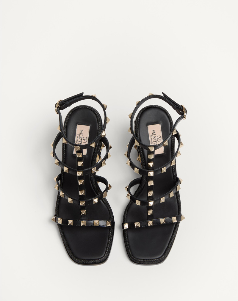 ROCKSTUD WEDGE SANDAL IN CALFSKIN WITH CHECK EMBROIDERY 80MM 4